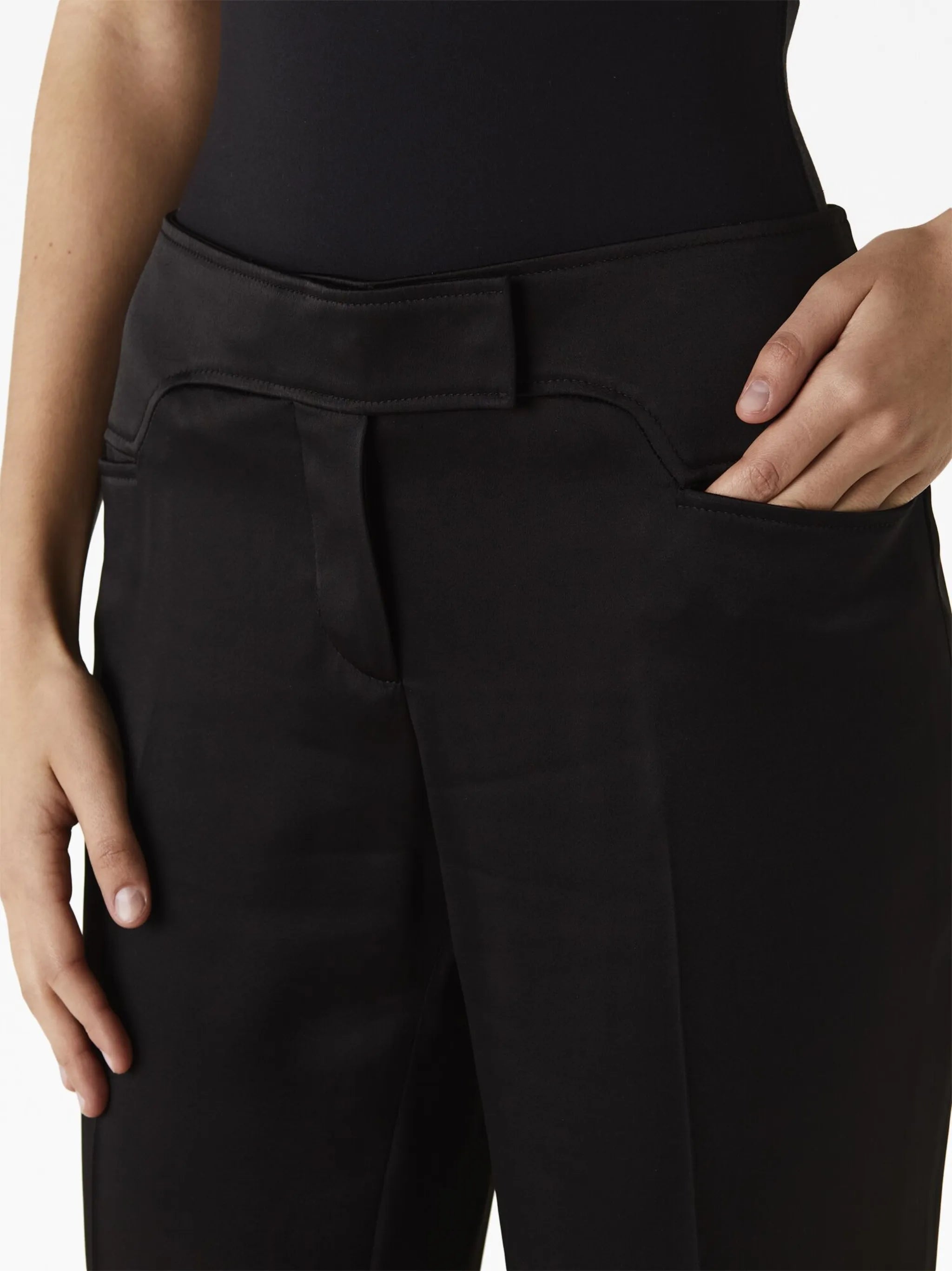 pressed-crease tapered-leg trousers