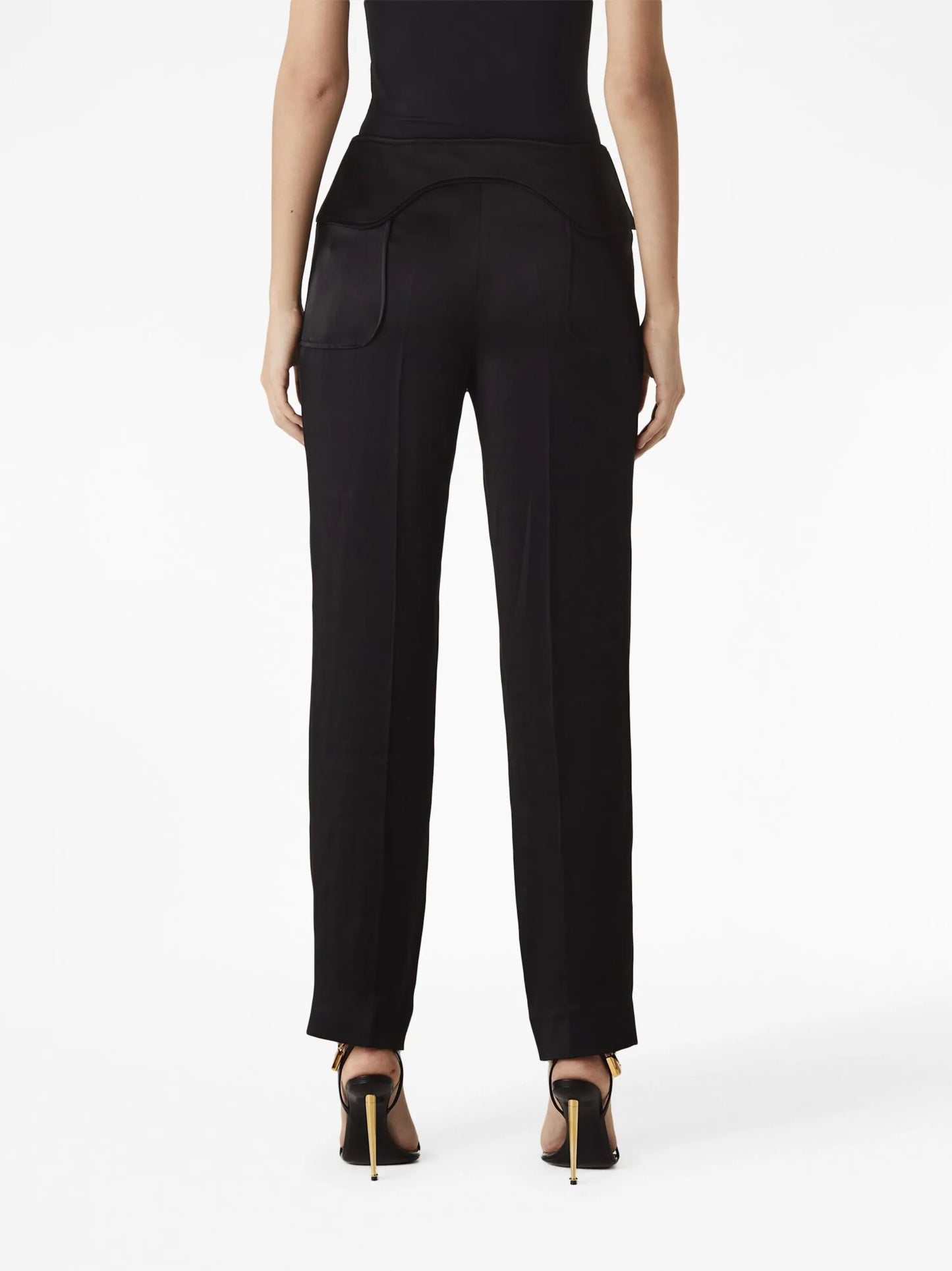 pressed-crease tapered-leg trousers