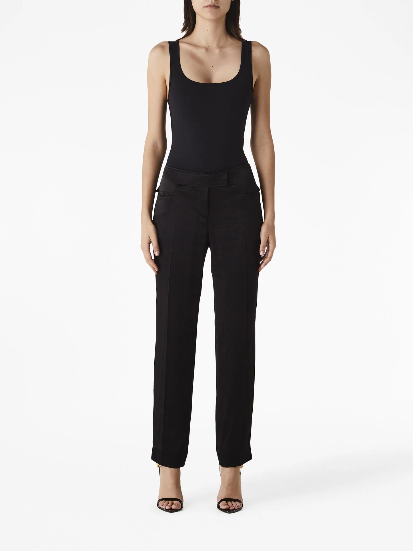 pressed-crease tapered-leg trousers