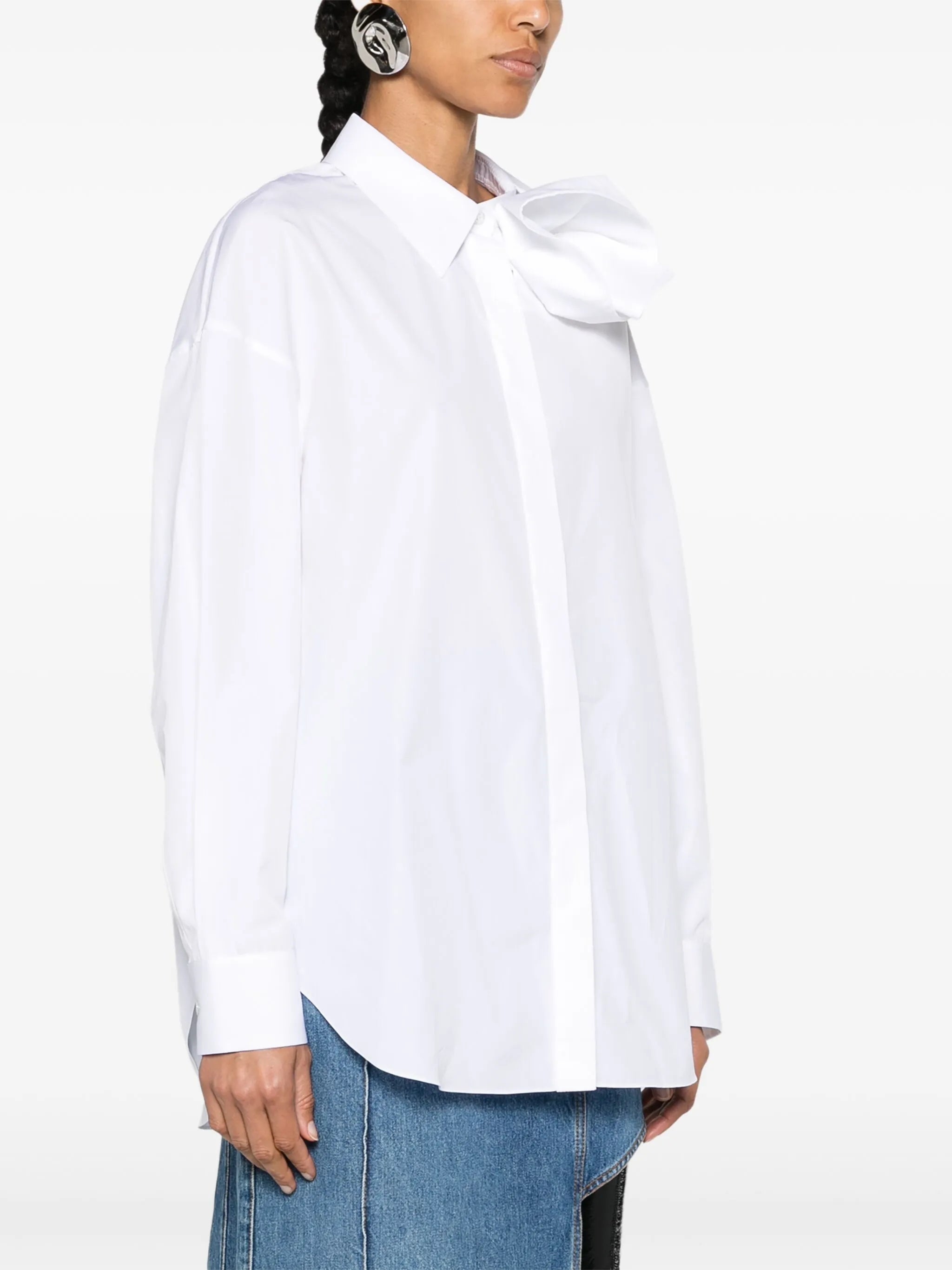 Orchid-appliqué poplin shirt