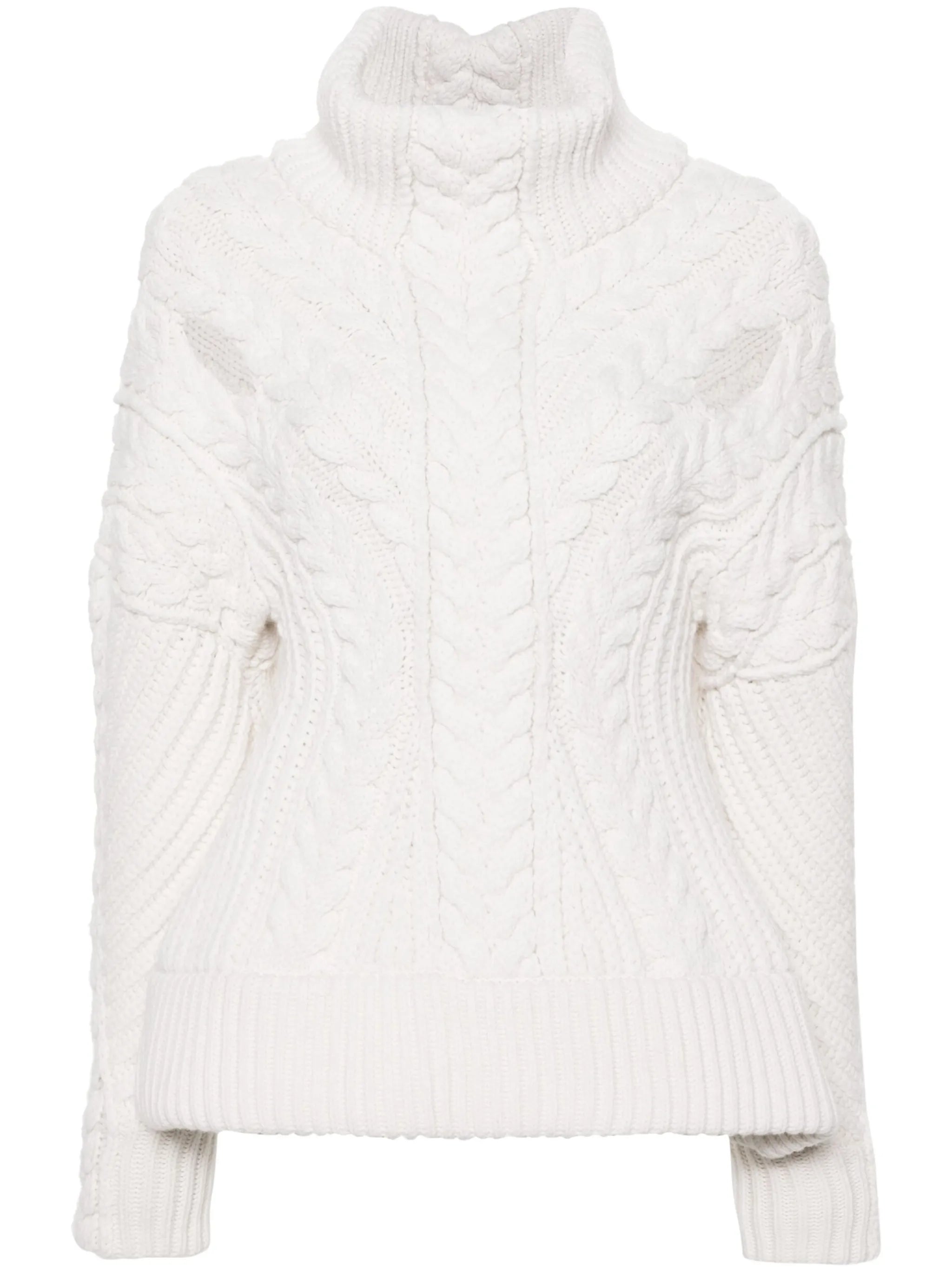 slash-detailing cable-knit jumper