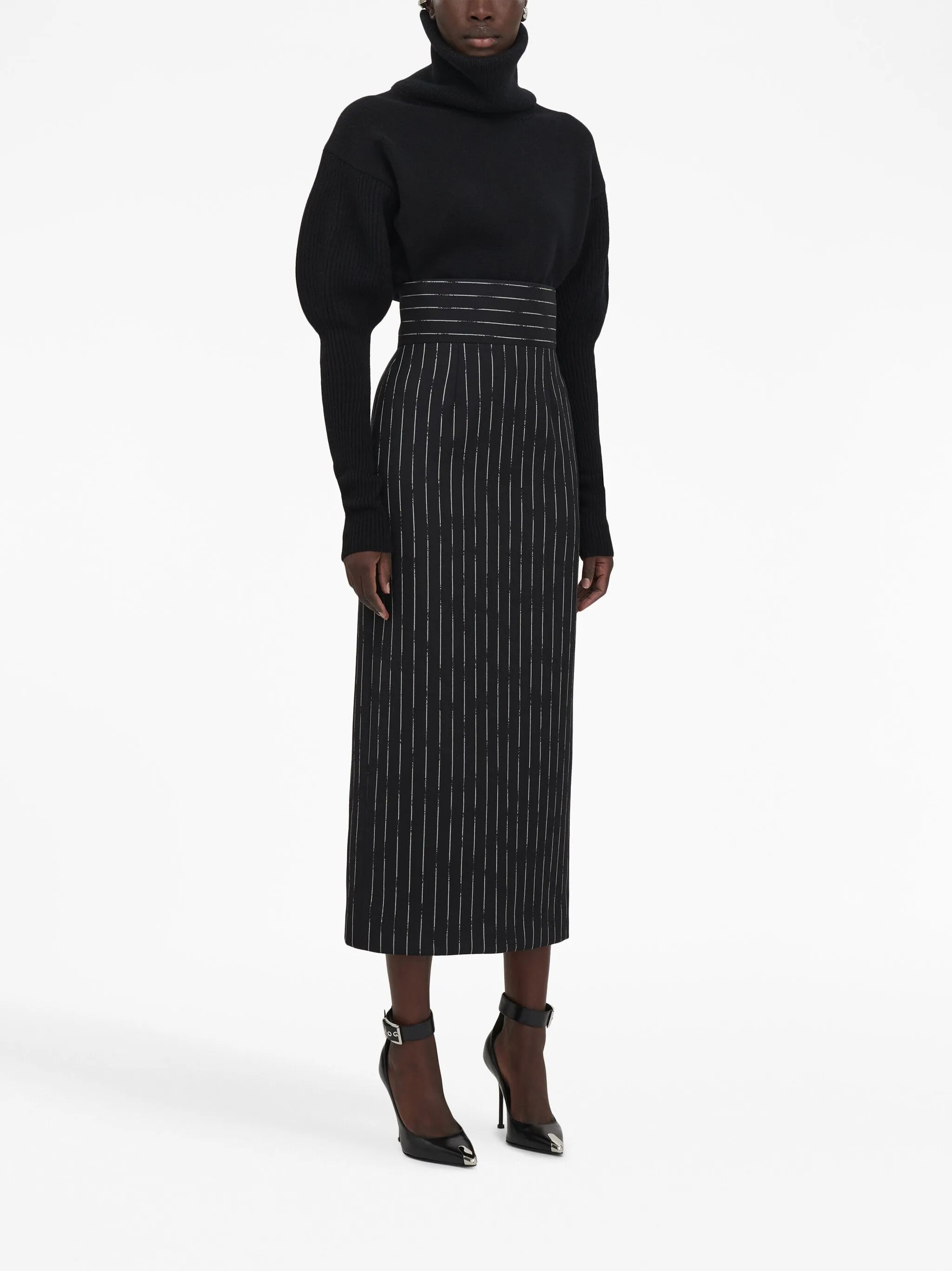 Broken Pinstripe high-waisted skirt