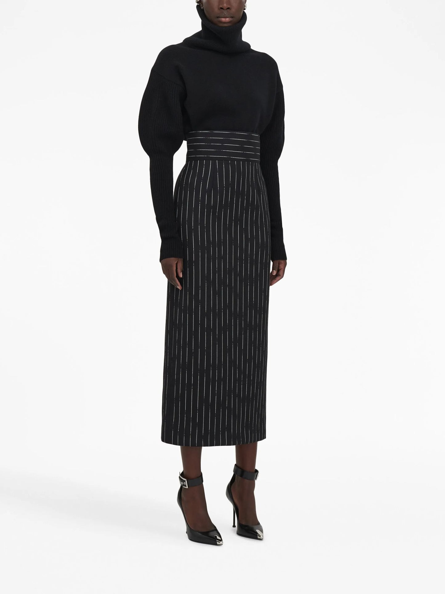 Broken Pinstripe high-waisted skirt