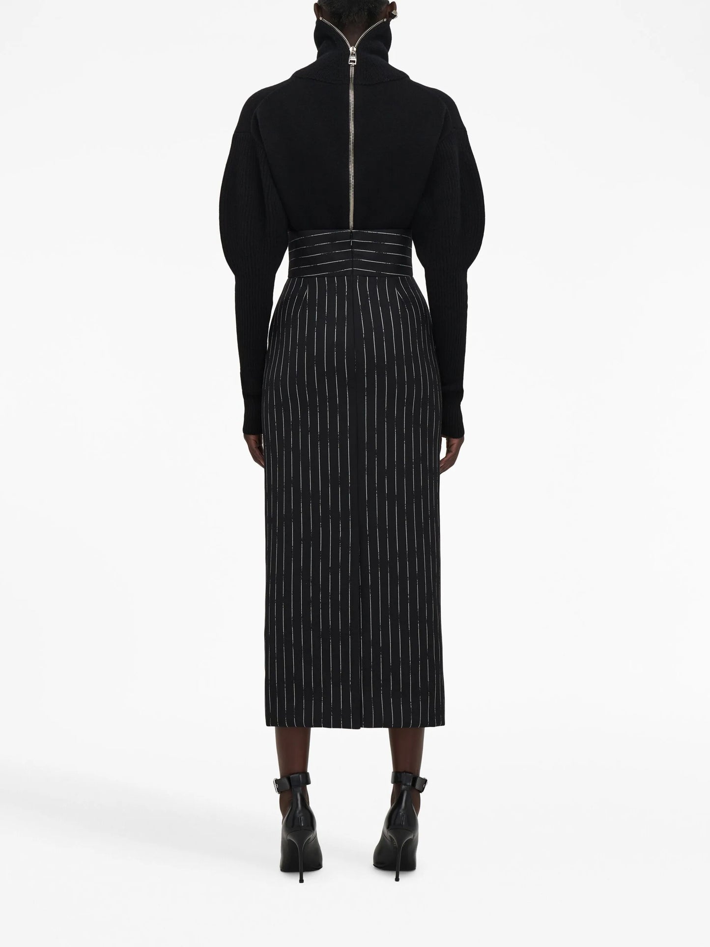 Broken Pinstripe high-waisted skirt