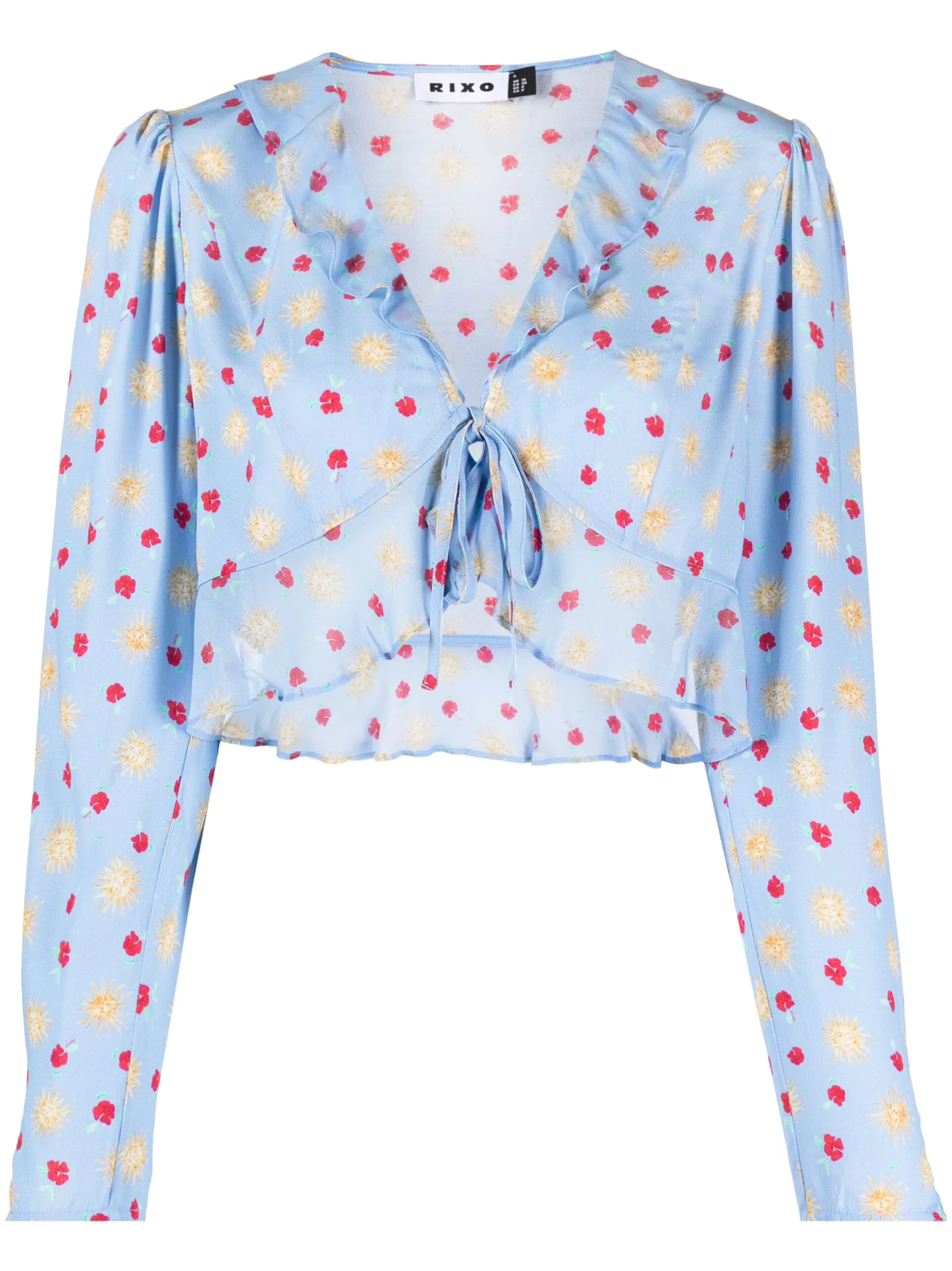floral-print ruffle-trim top