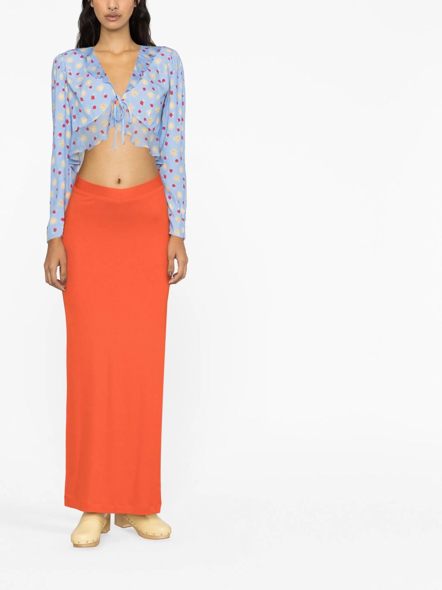 floral-print ruffle-trim top