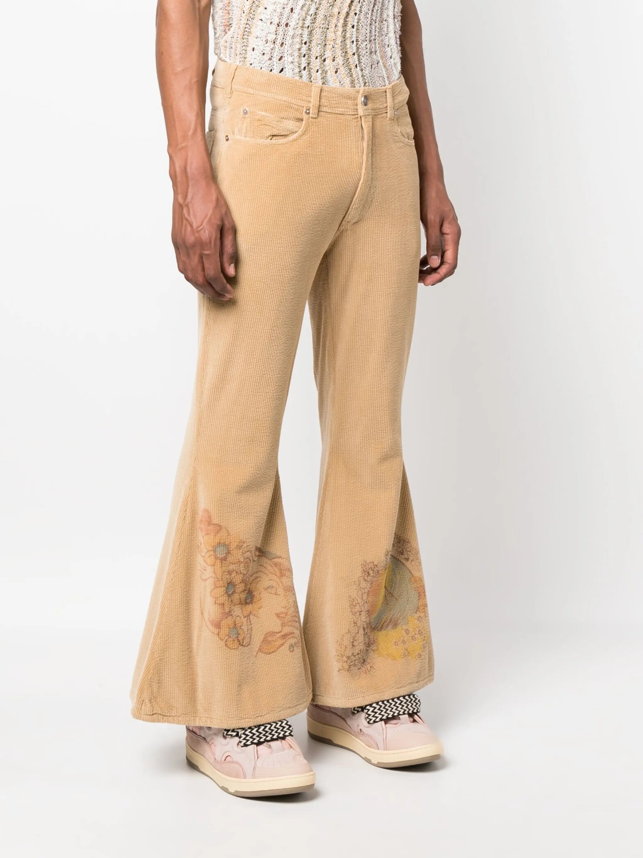 illustration-print corduroy flared trousers