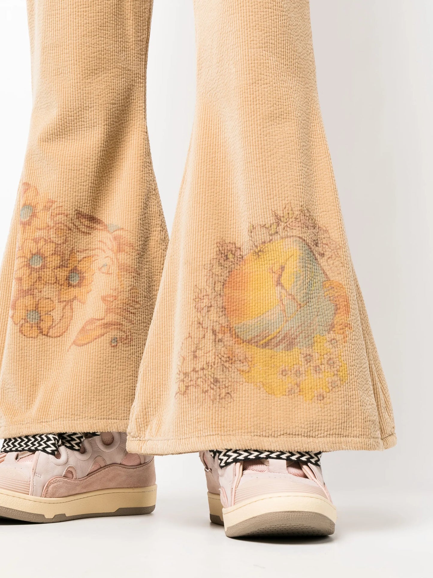 illustration-print corduroy flared trousers