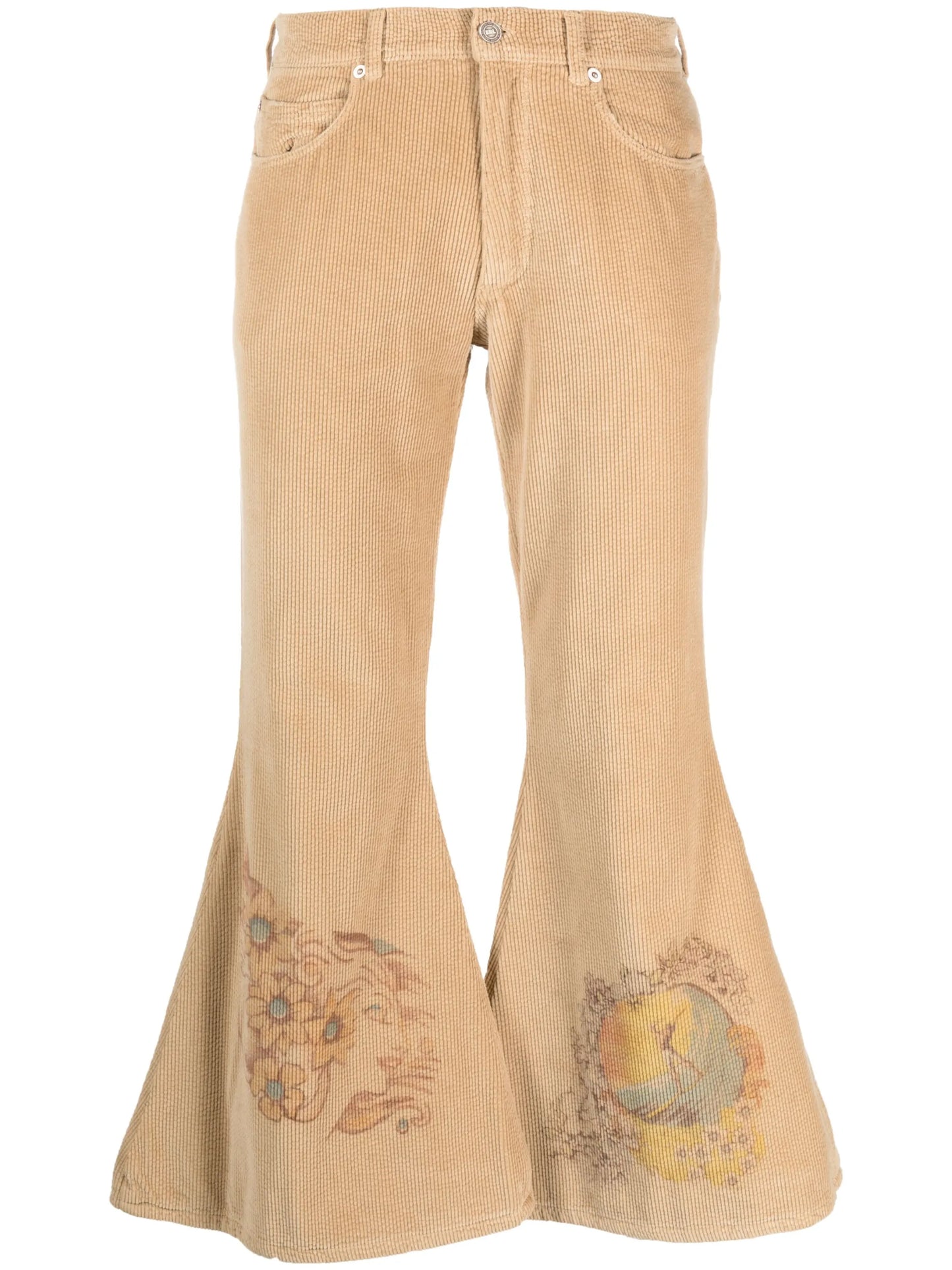 illustration-print corduroy flared trousers