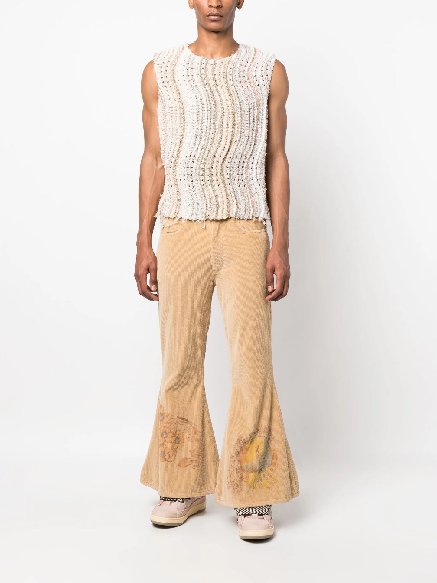 illustration-print corduroy flared trousers