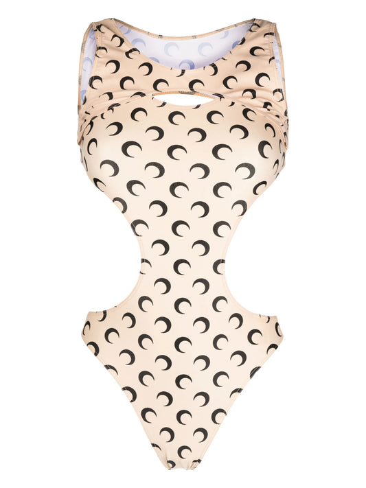 cut-out moon-print swimsuit