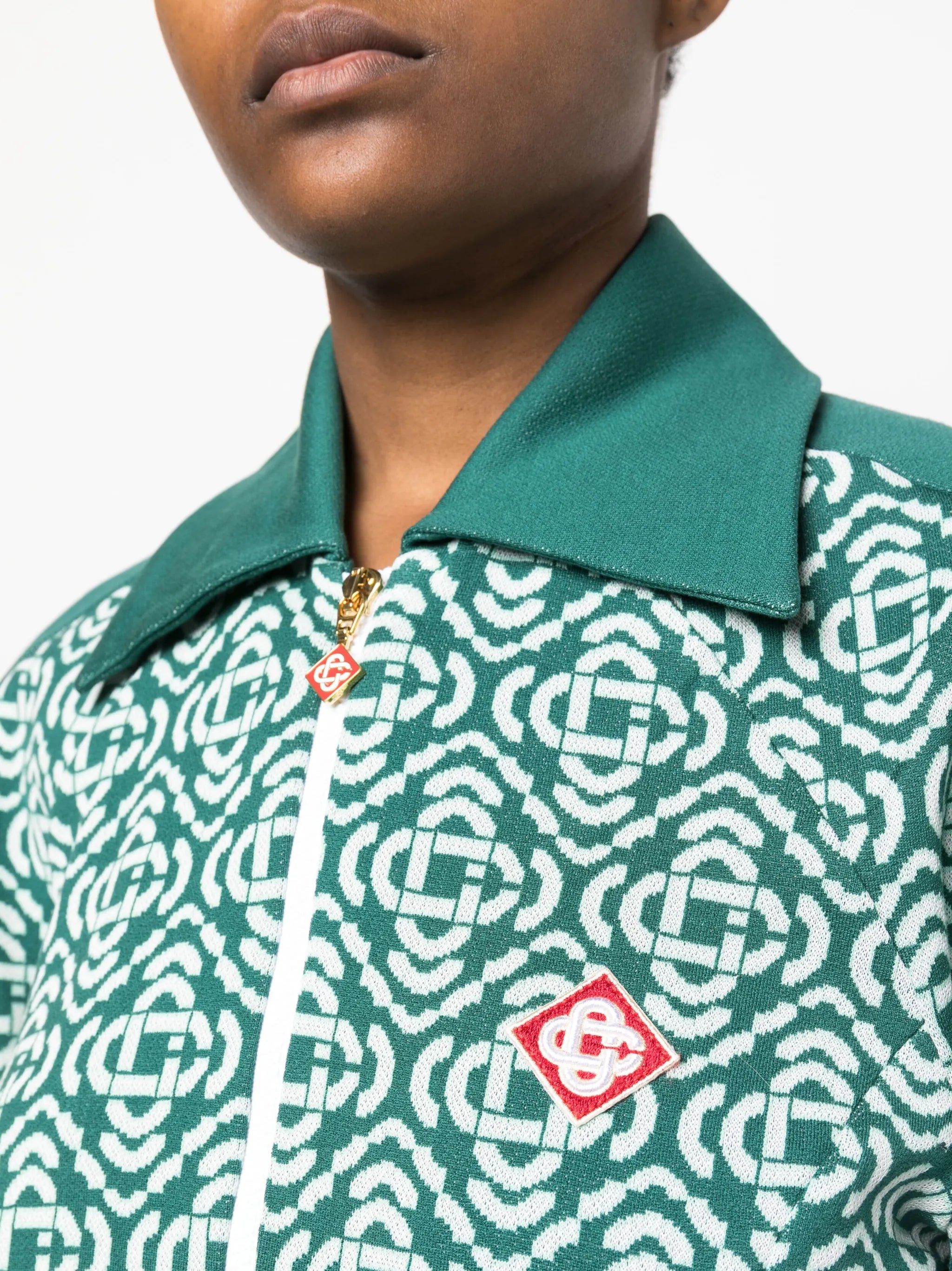 monogram cropped cotton-blend track top