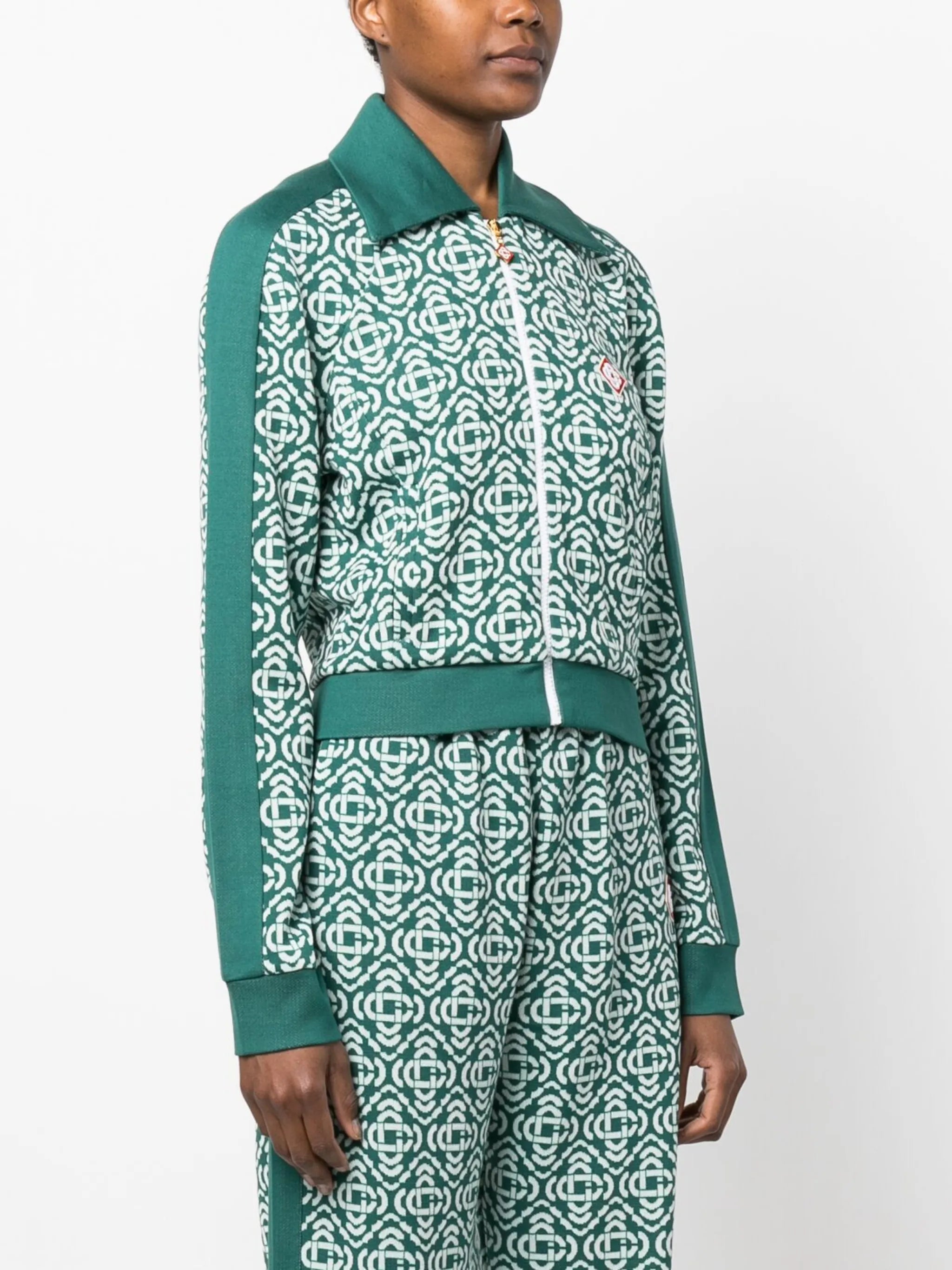 monogram cropped cotton-blend track top
