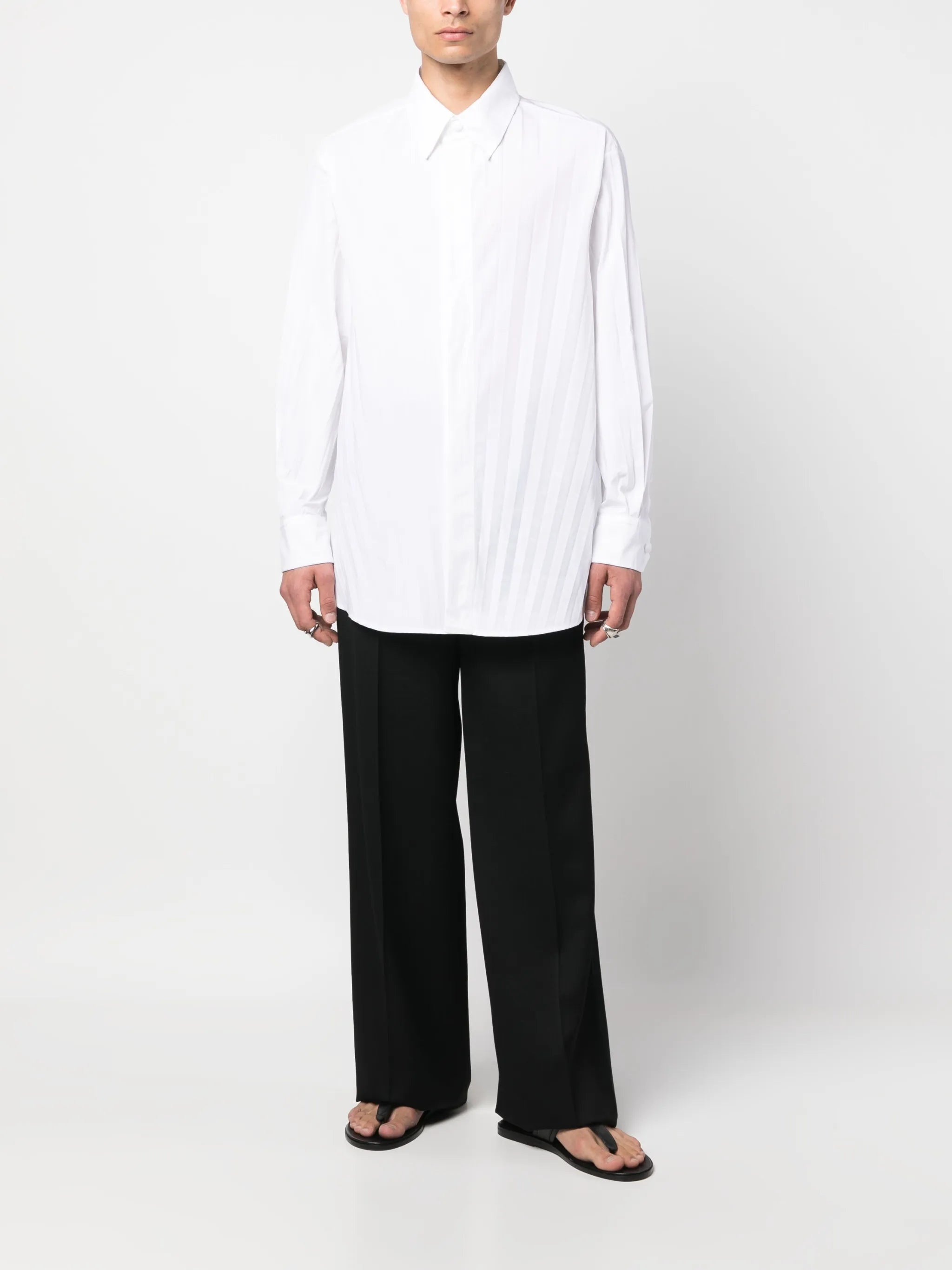pleated long-sleeve shirt