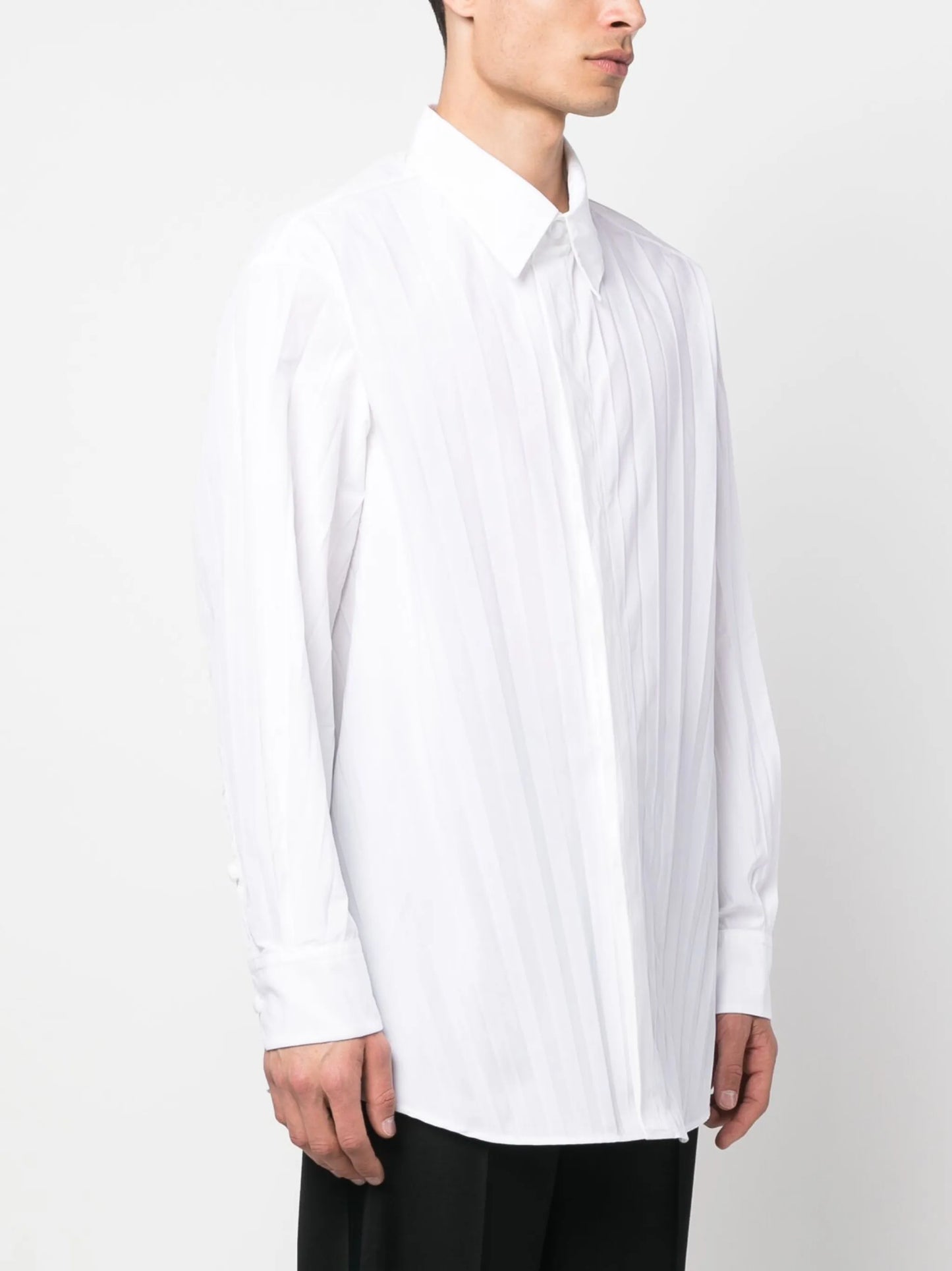 pleated long-sleeve shirt