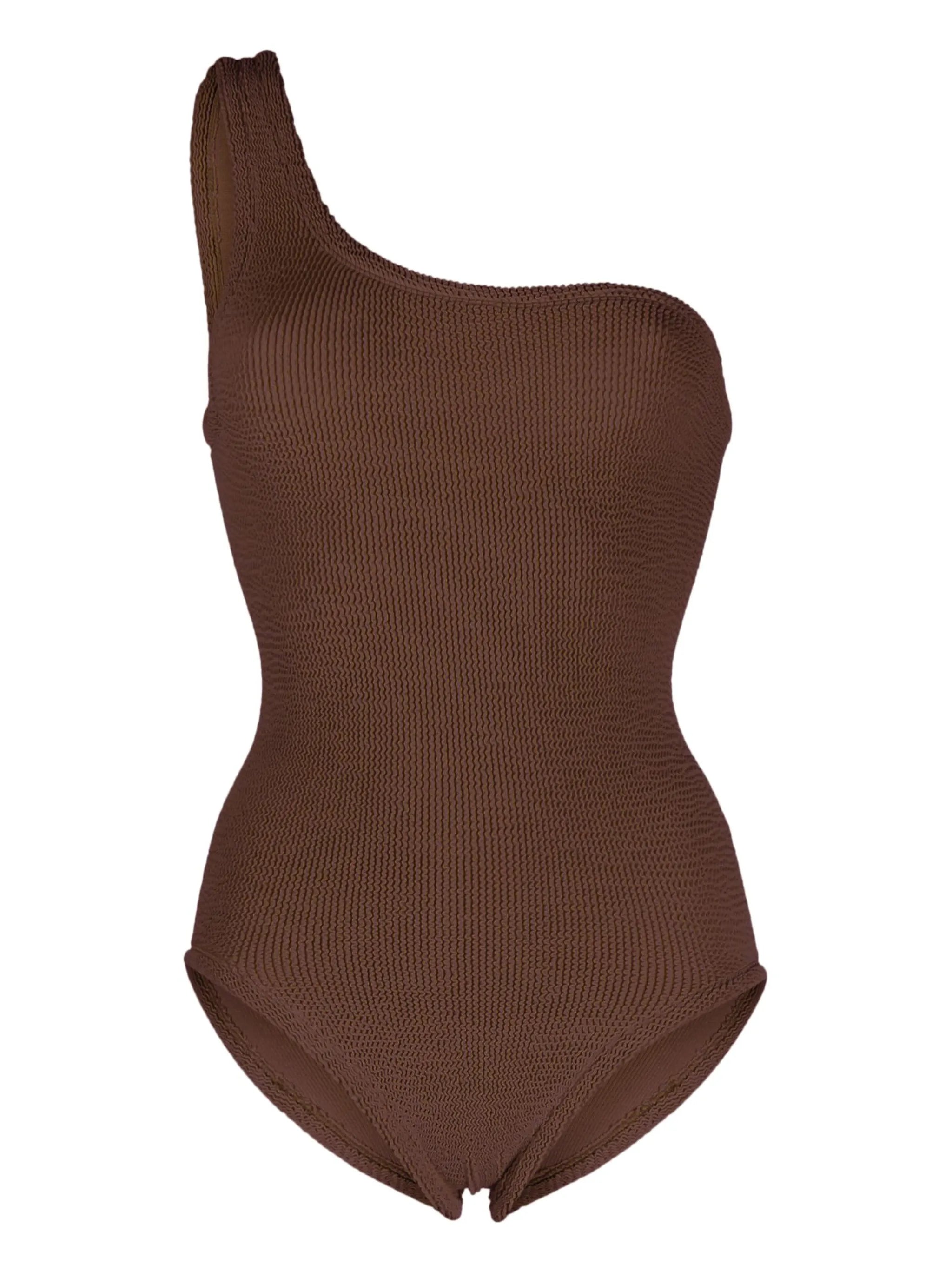 seersucker one-shoulder swimsuit