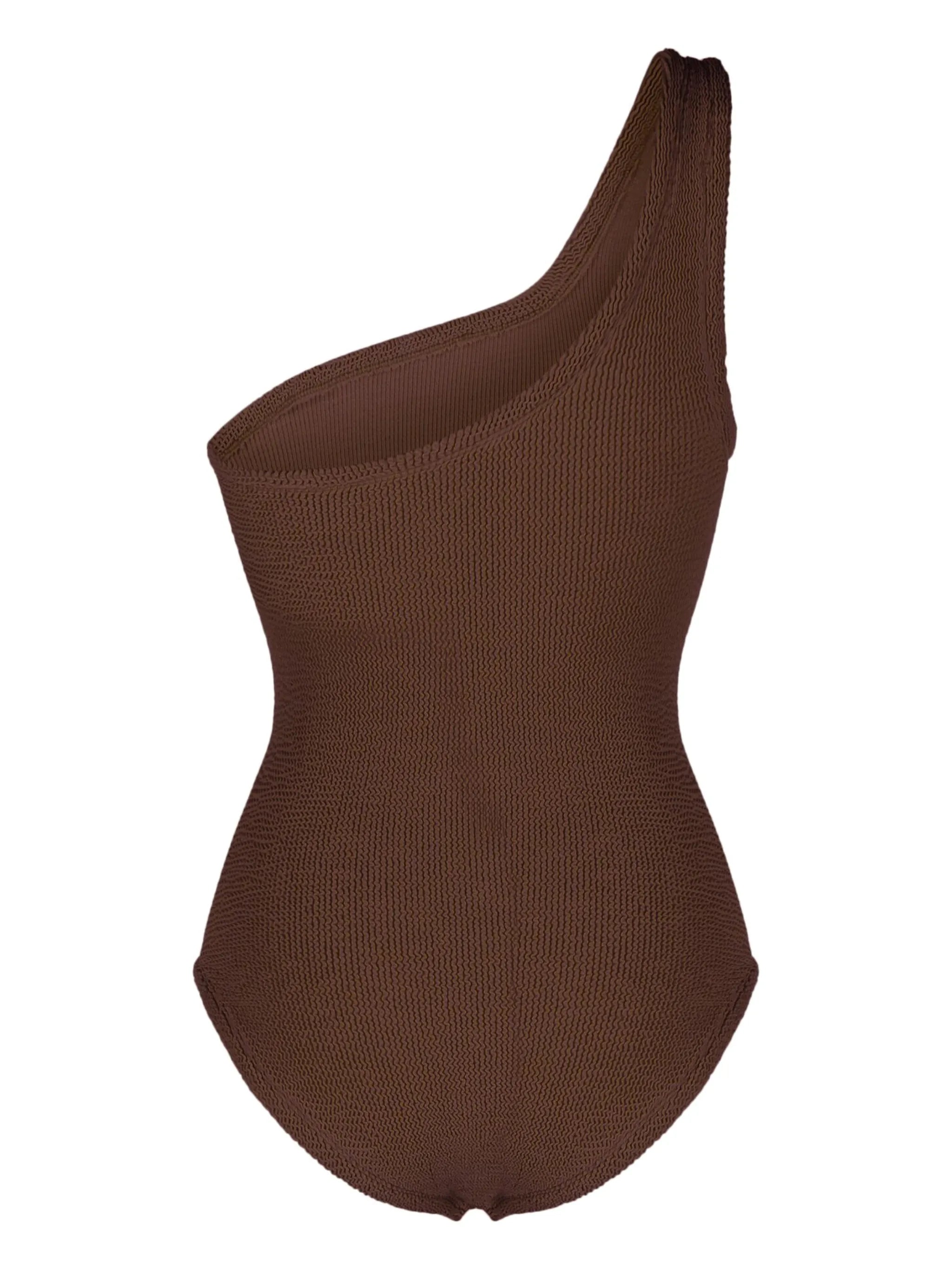 seersucker one-shoulder swimsuit