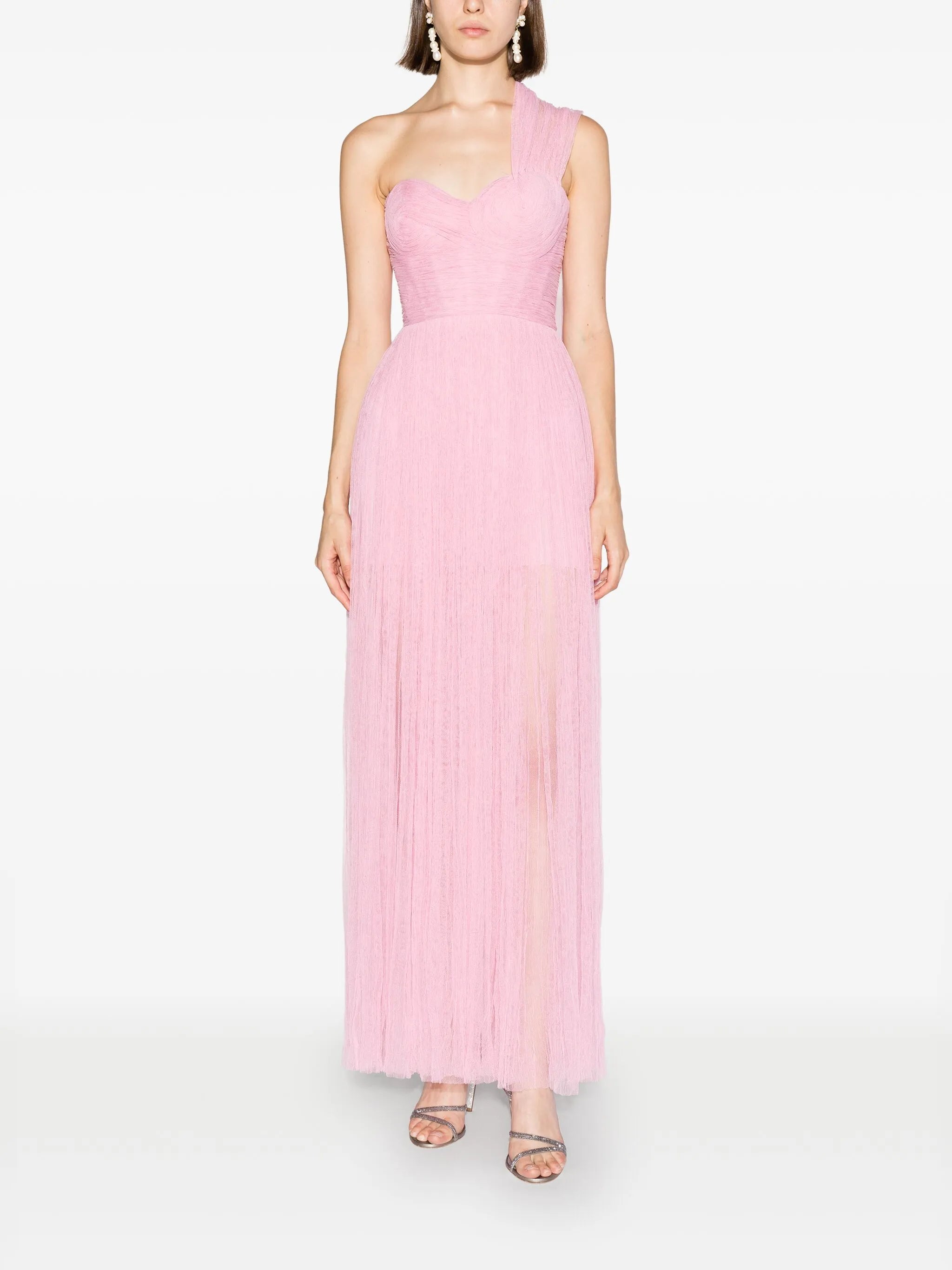 Freya one-shoulder semi-sheer gown