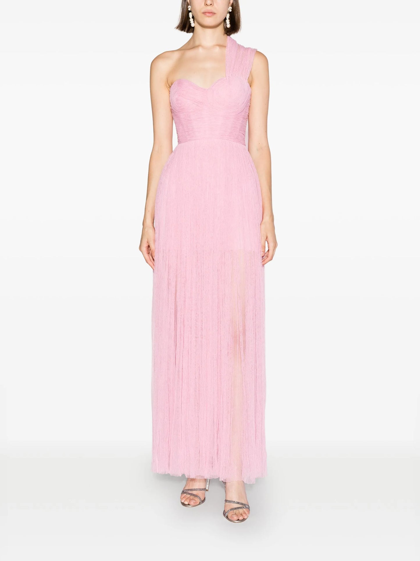 Freya one-shoulder semi-sheer gown