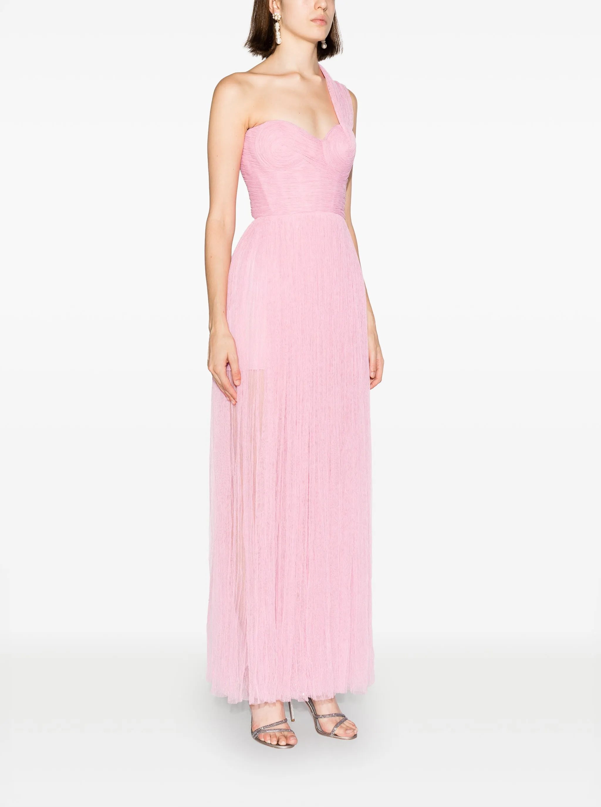 Freya one-shoulder semi-sheer gown