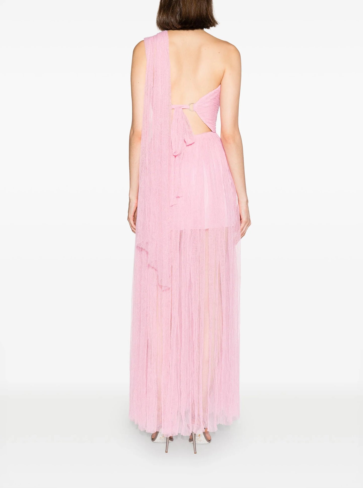 Freya one-shoulder semi-sheer gown