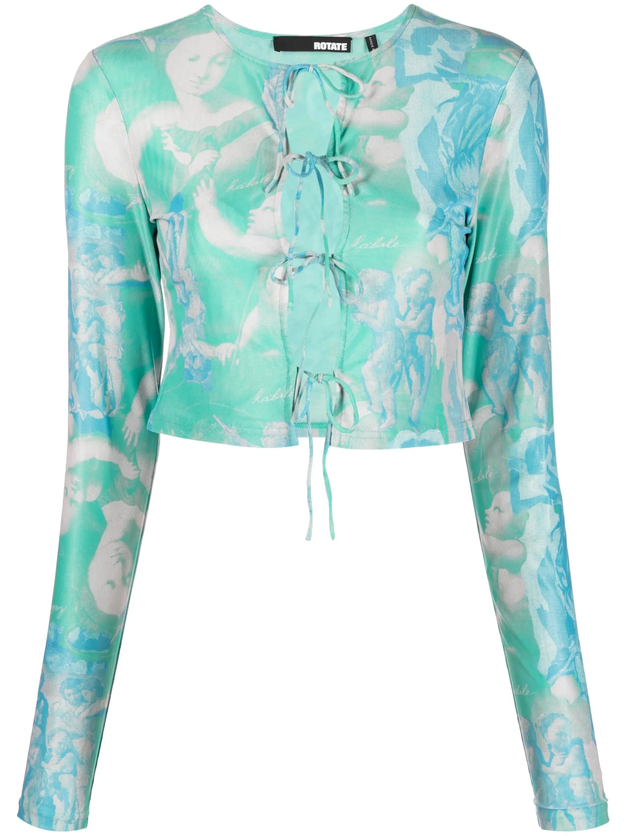 marble-print tied cropped top