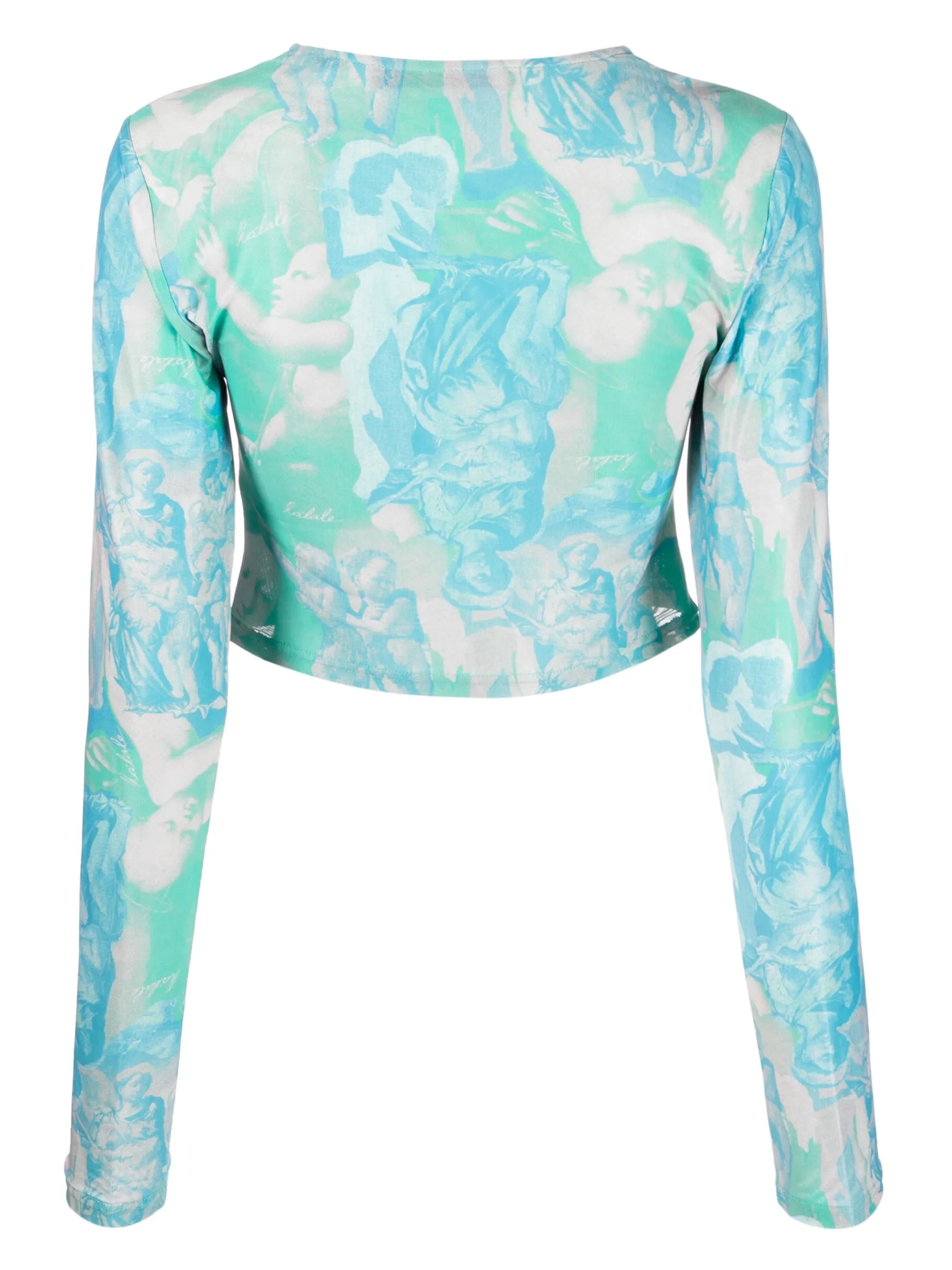 marble-print tied cropped top