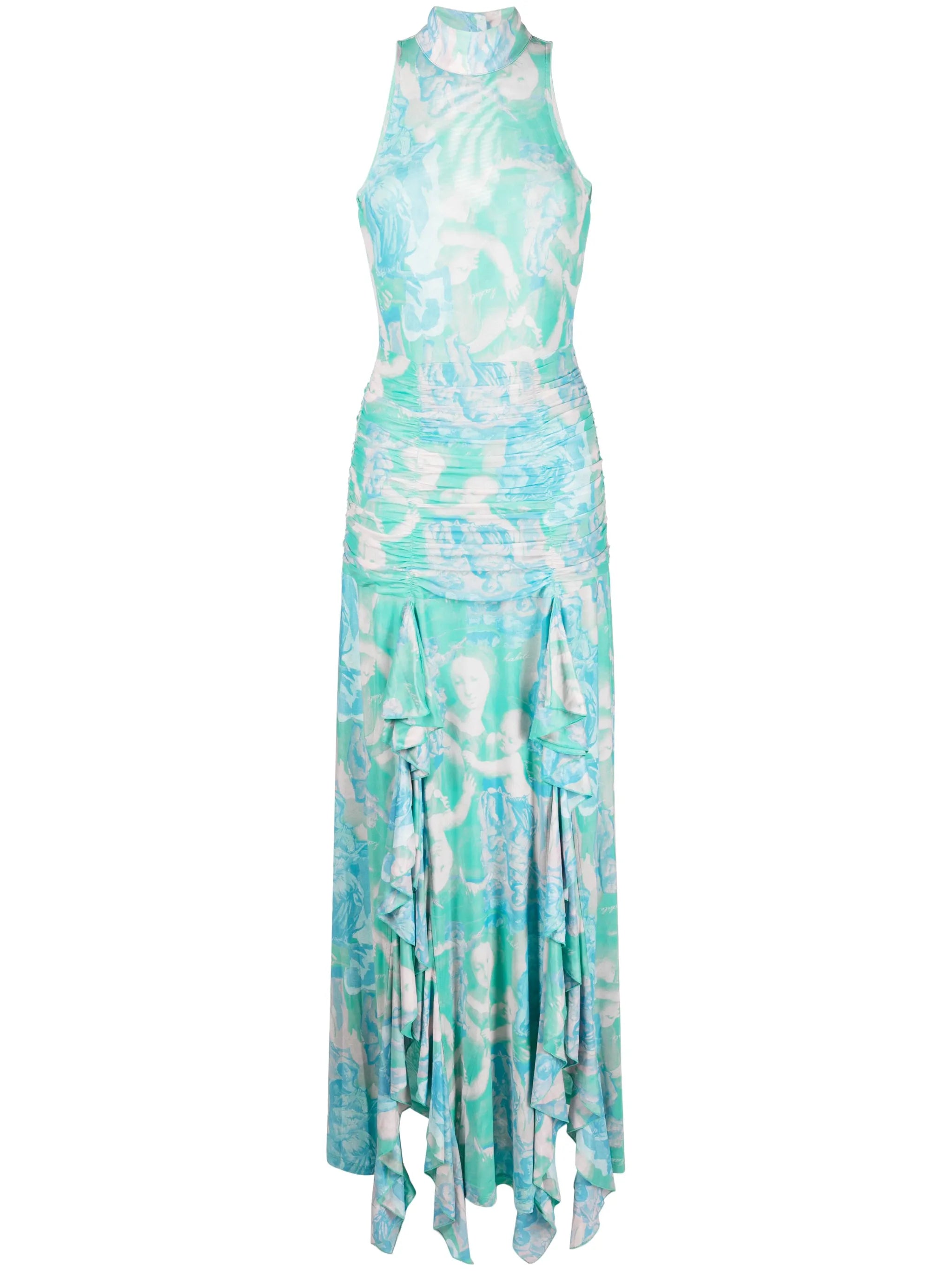 graphic-print draped long dress
