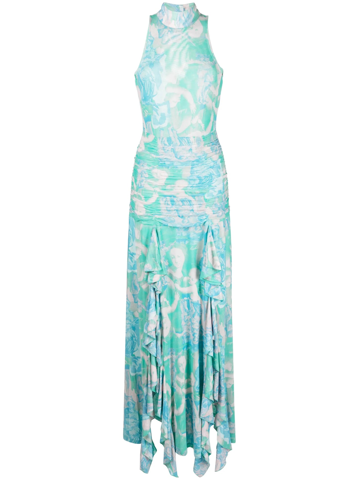 graphic-print draped long dress