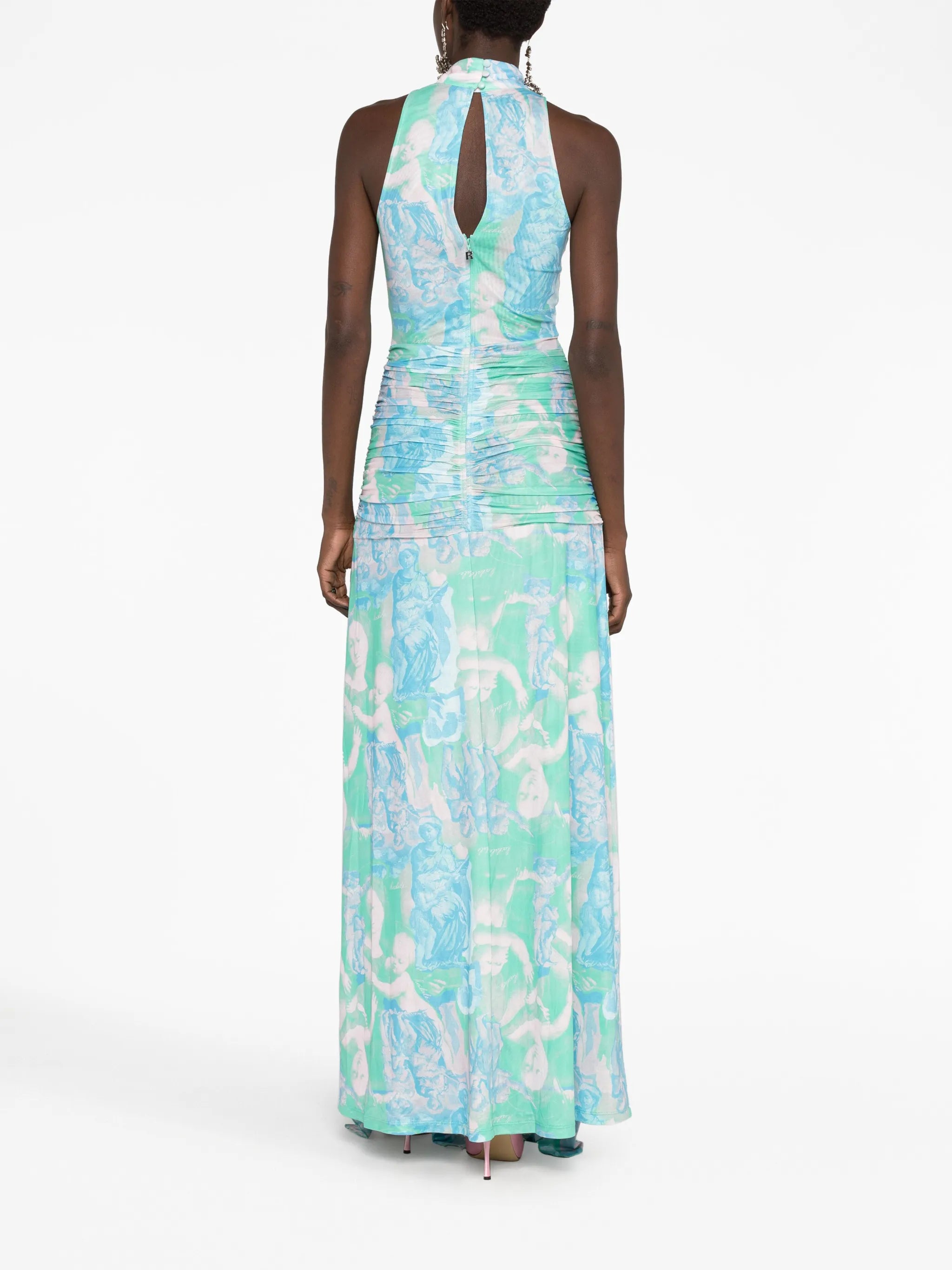 graphic-print draped long dress
