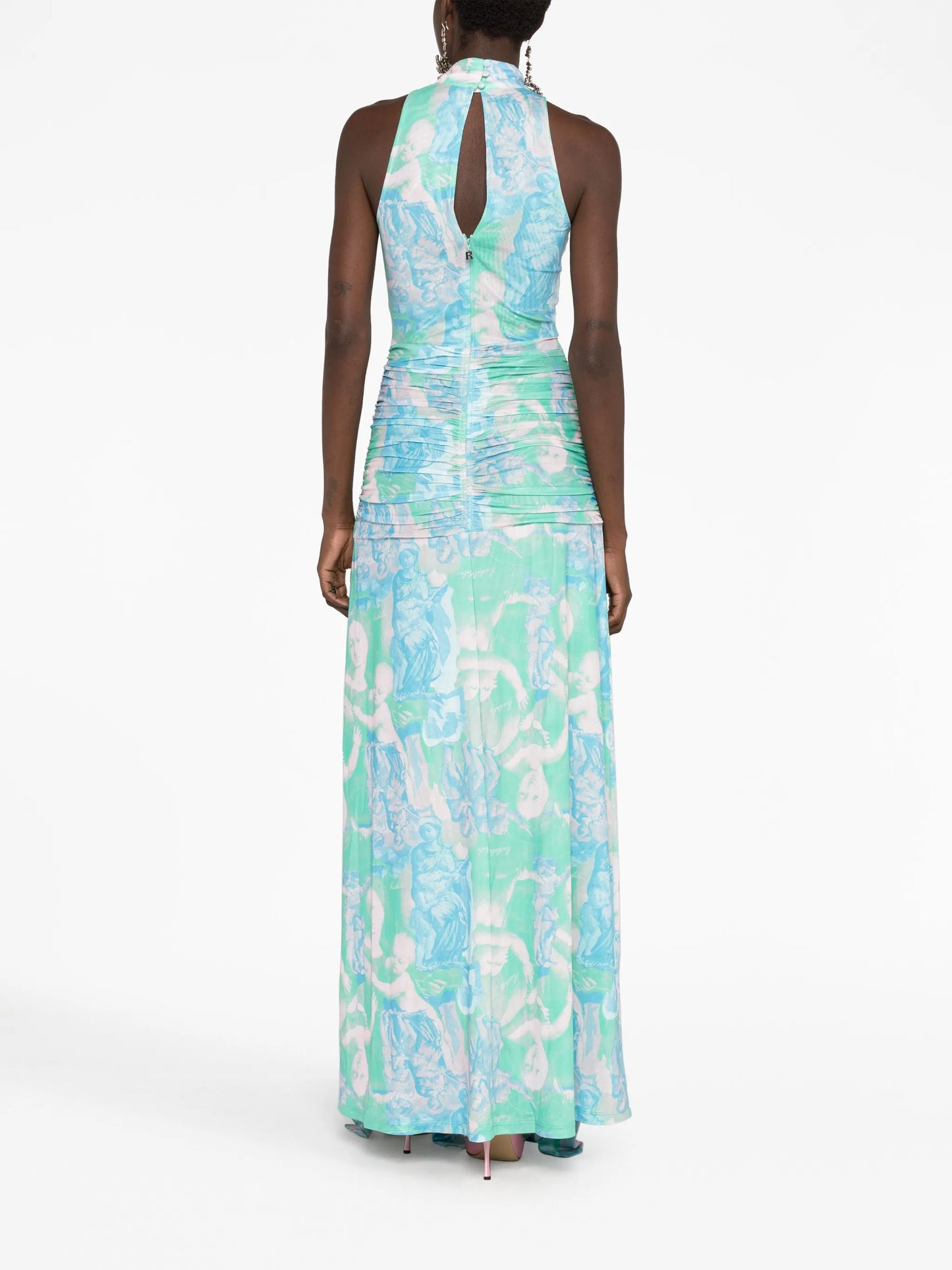 graphic-print draped long dress