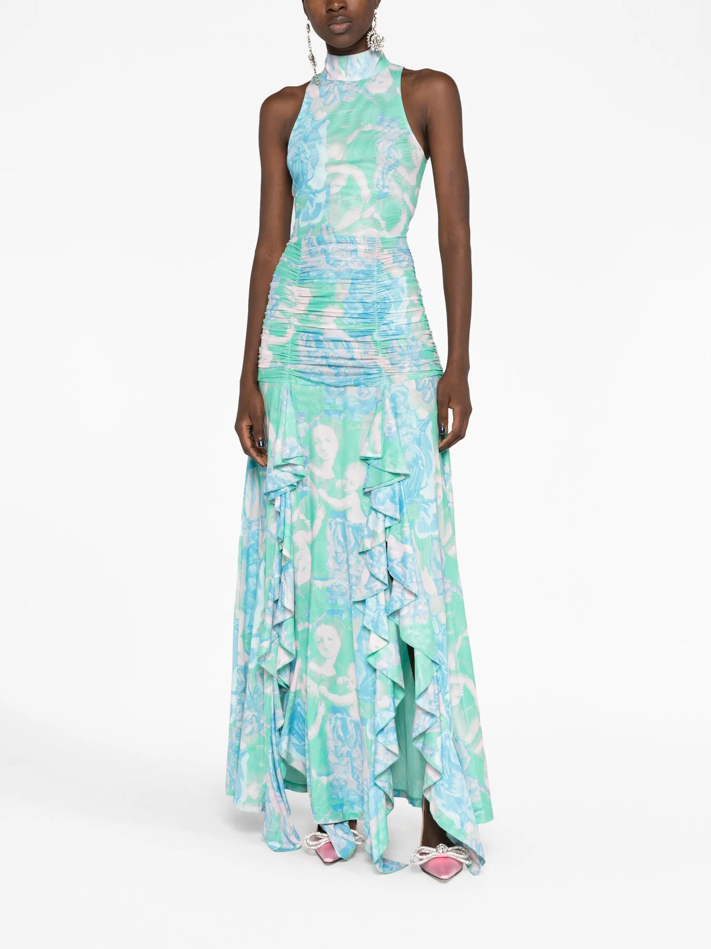 graphic-print draped long dress