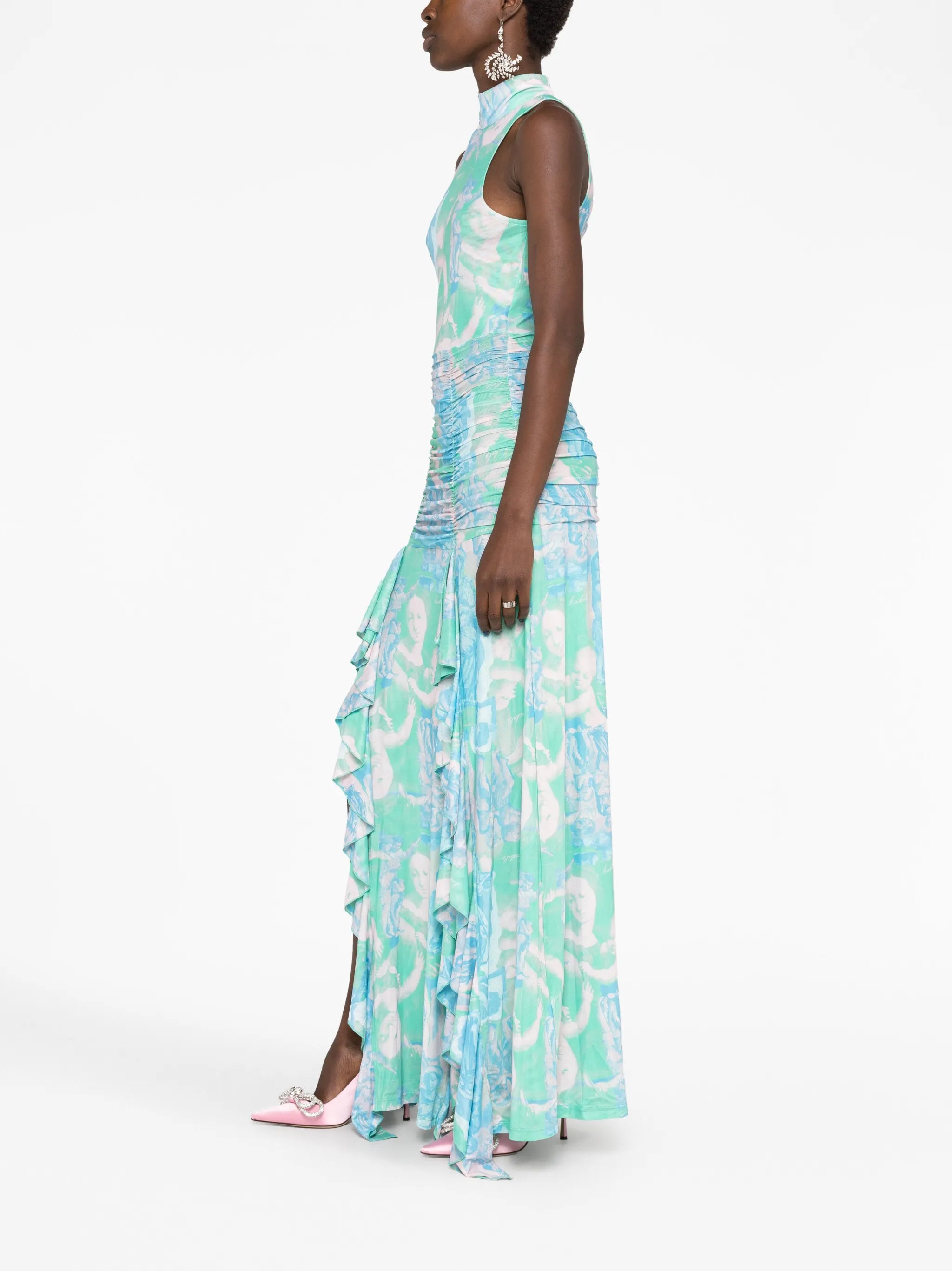 graphic-print draped long dress