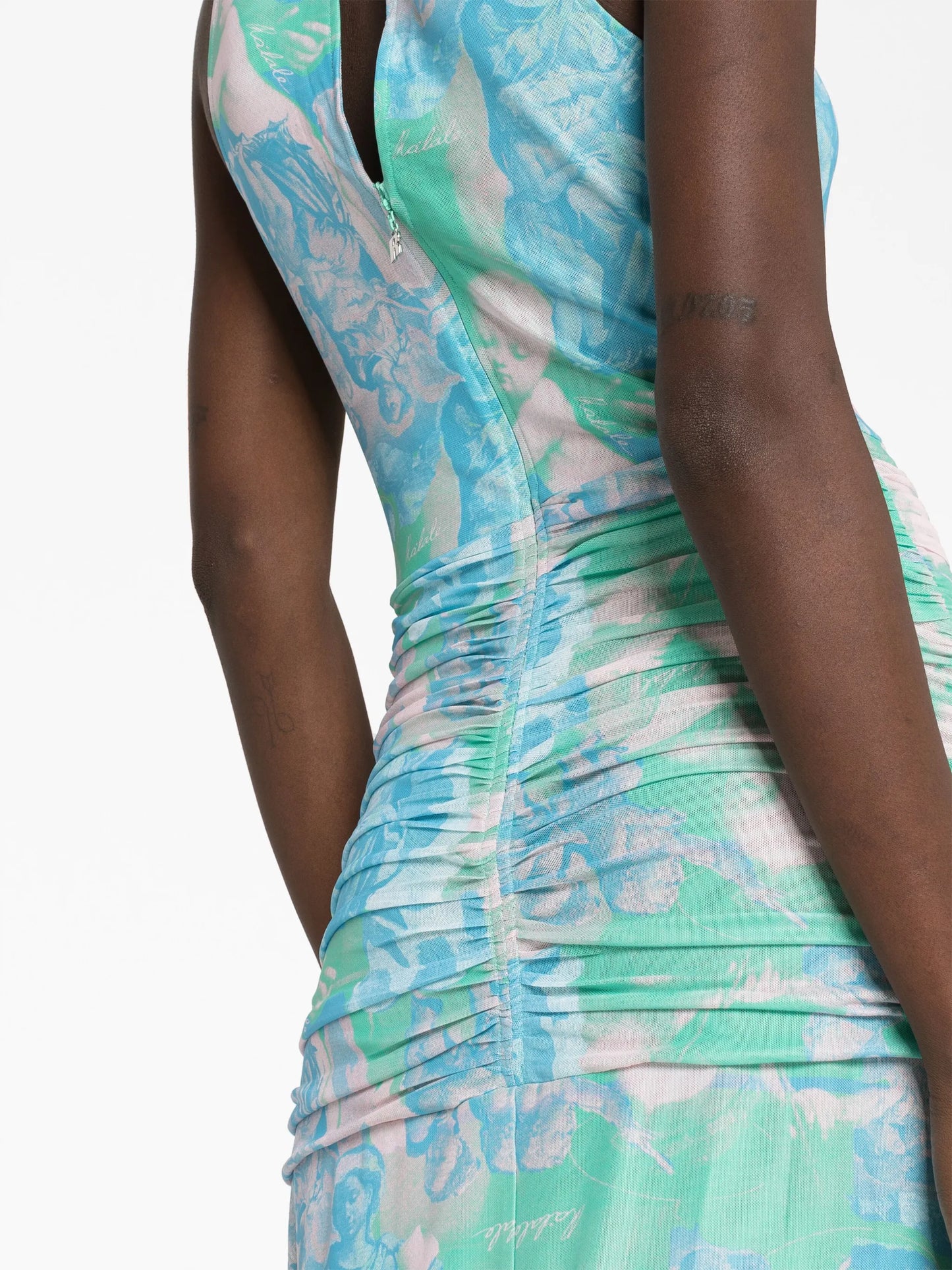 graphic-print draped long dress
