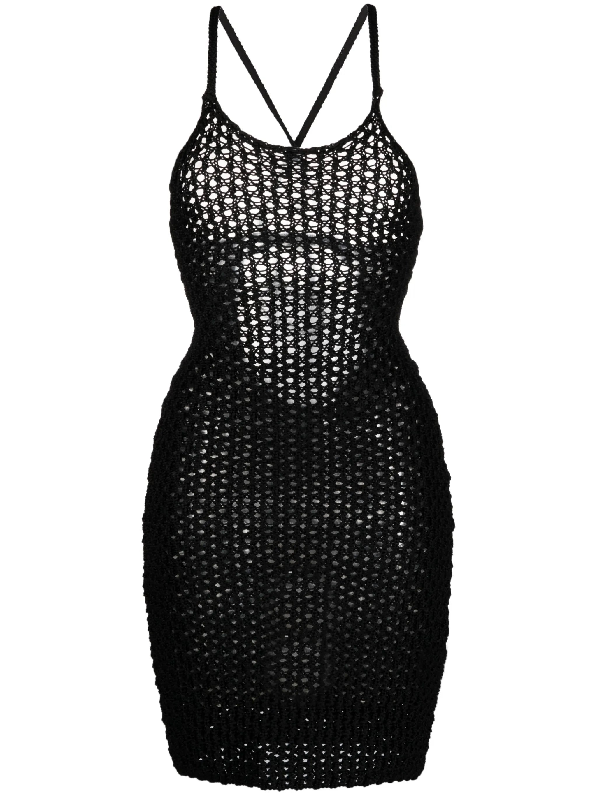 crochet-knit sheer minidress