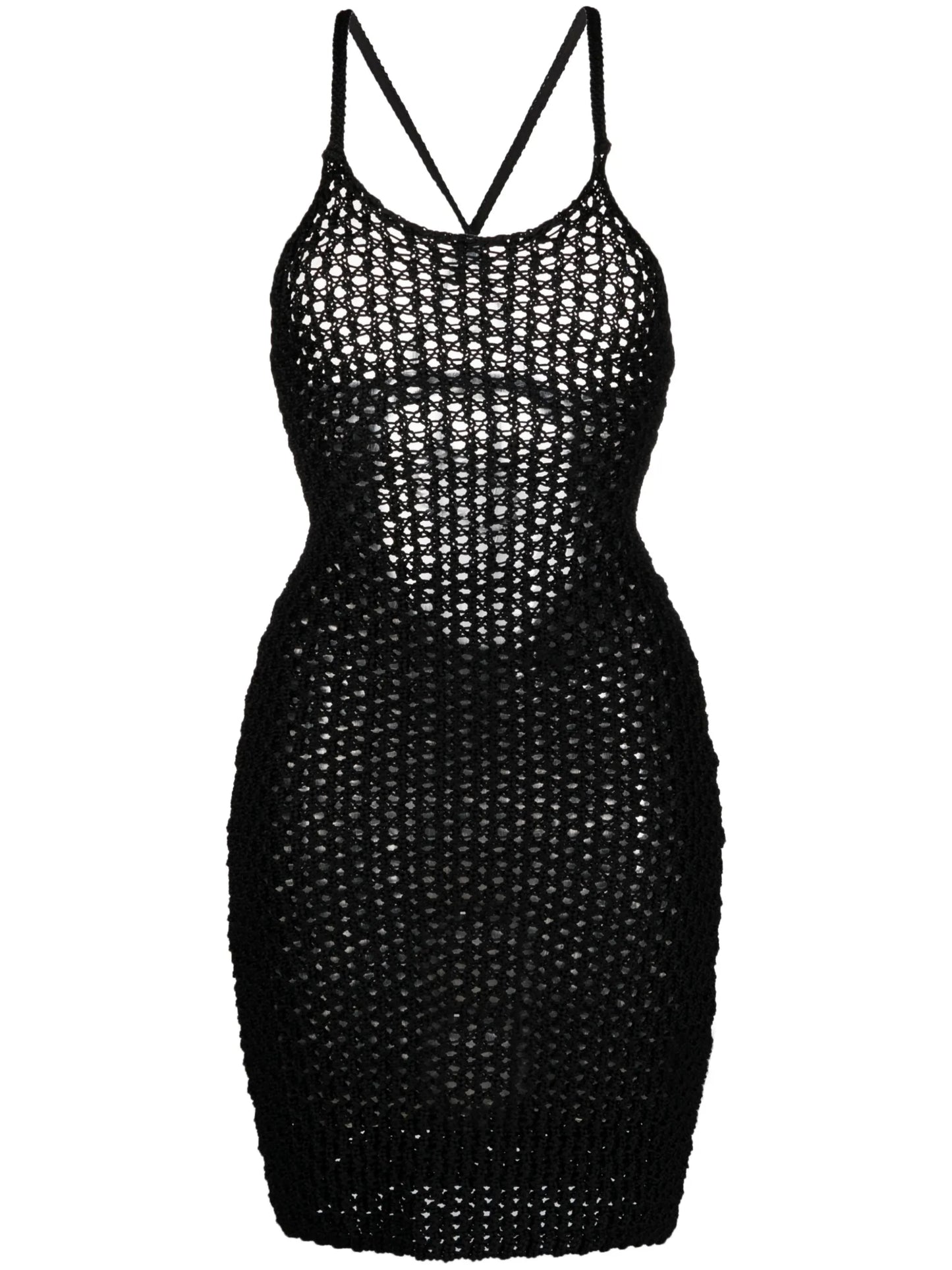 crochet-knit sheer minidress