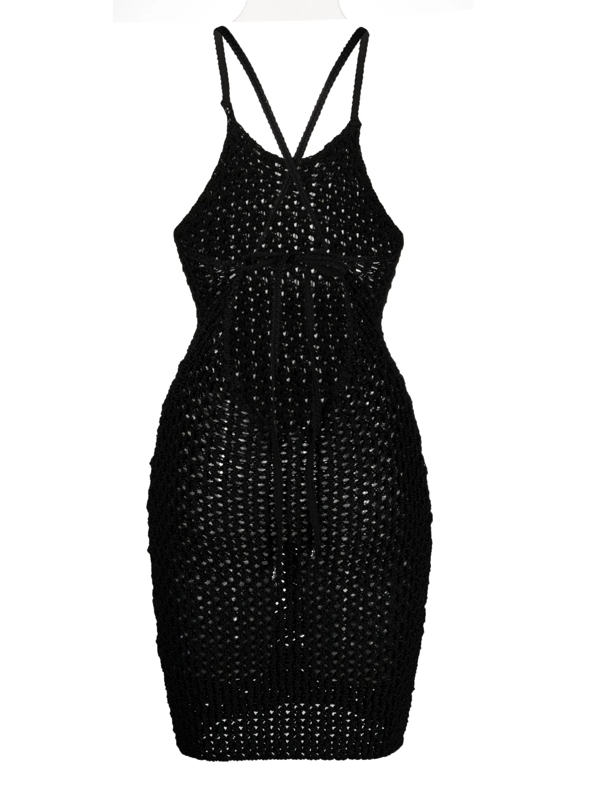 crochet-knit sheer minidress