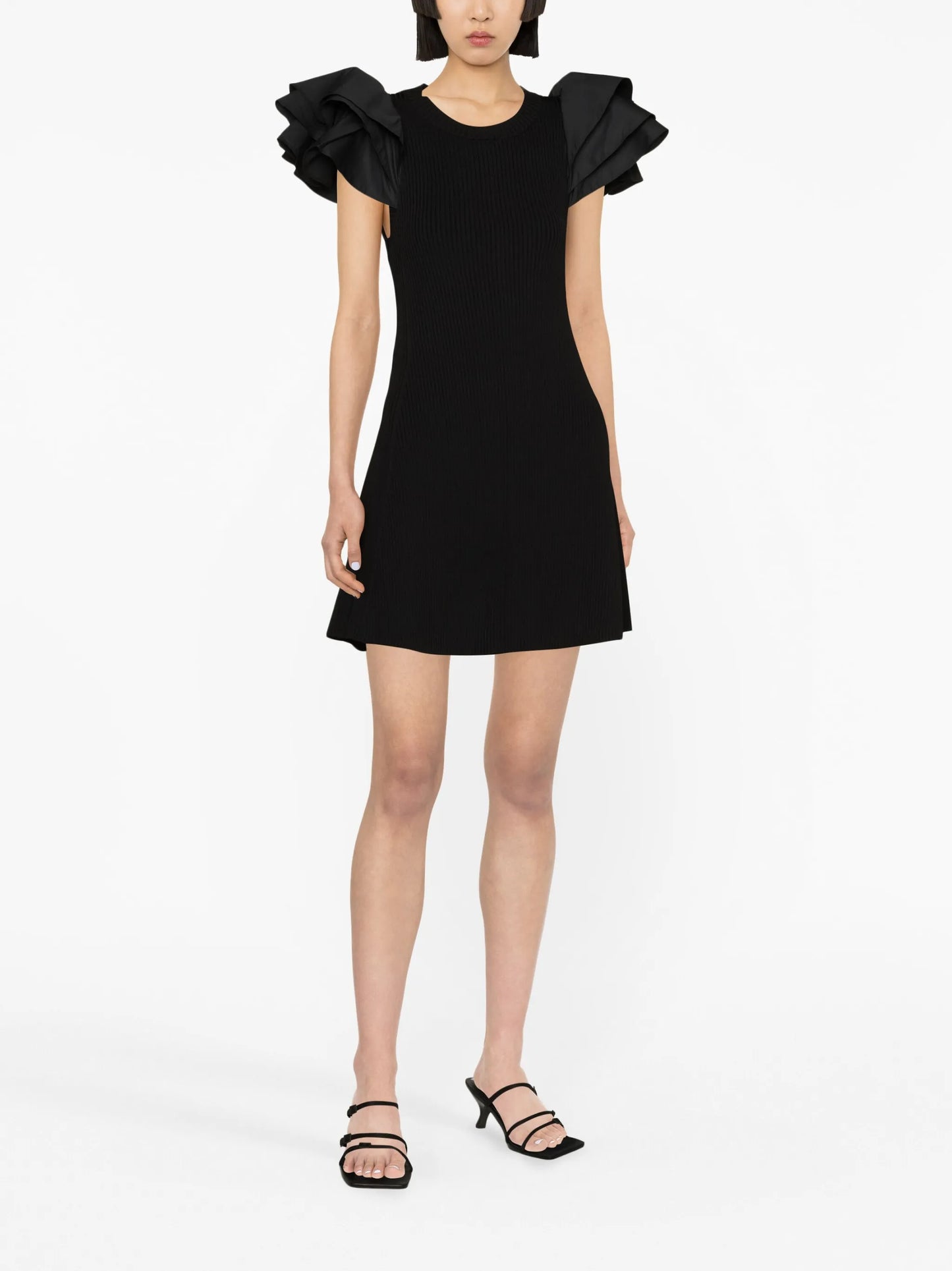 puff-sleeves ribbed minidress