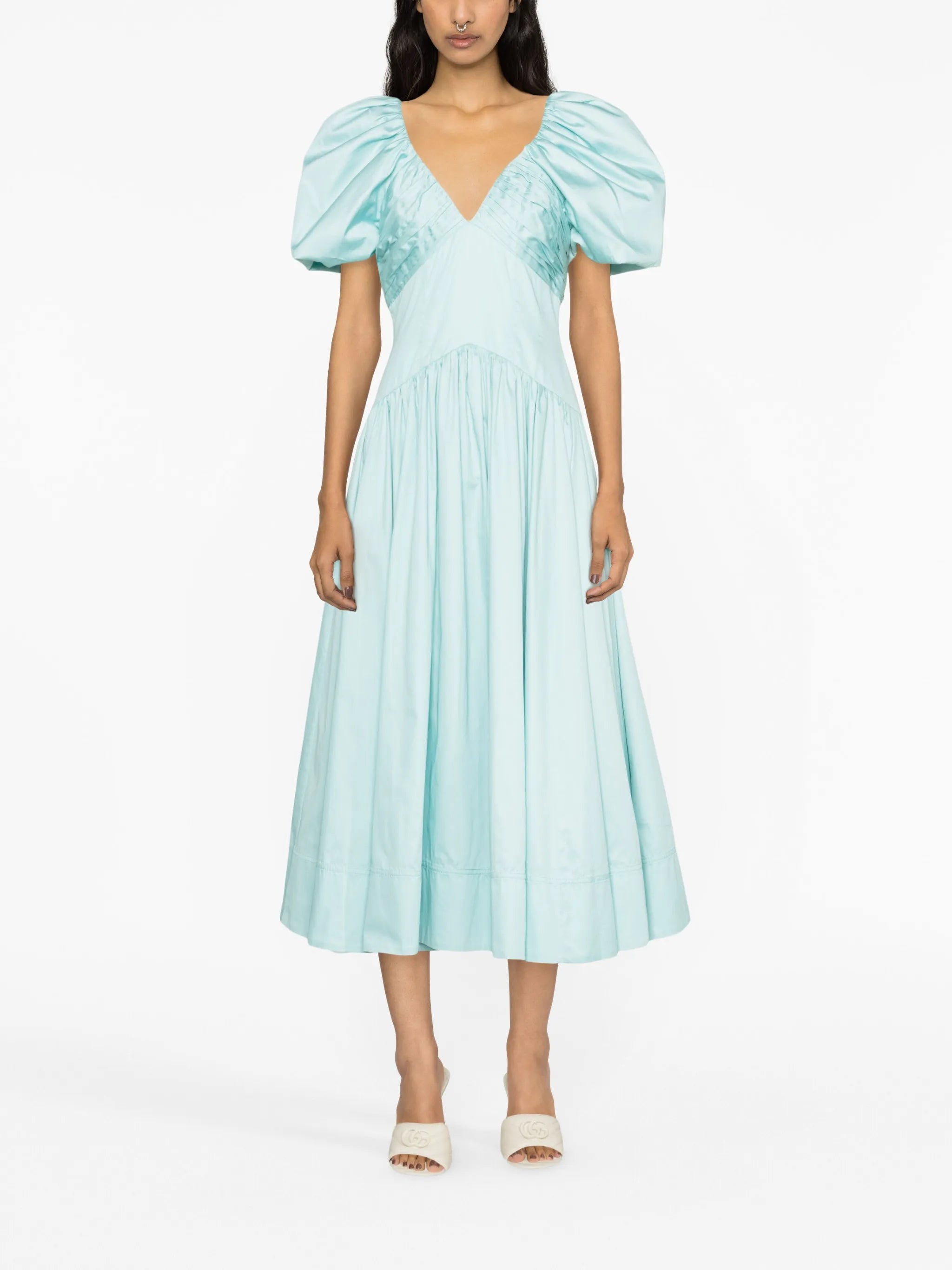 Gabrielle puff-sleeve midi dress