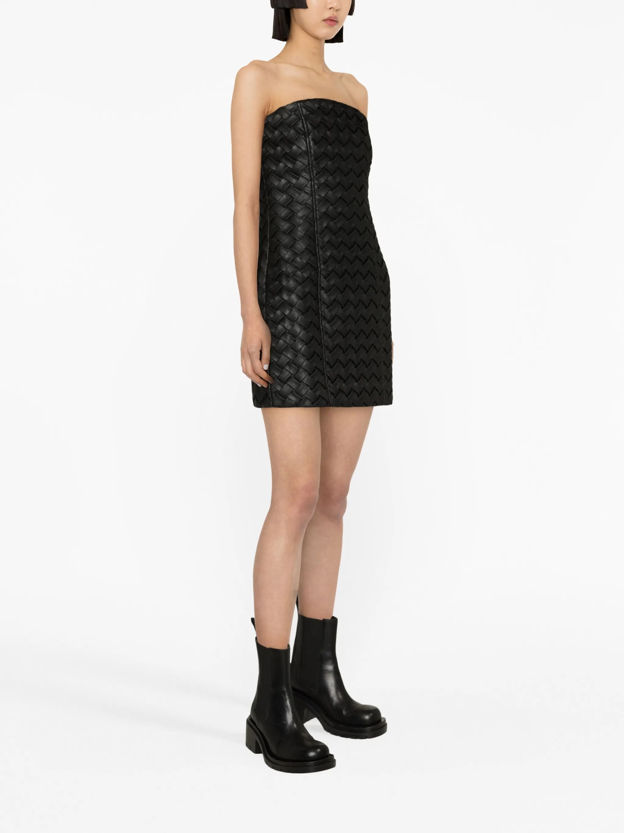 interwoven leather sleeveless minidress