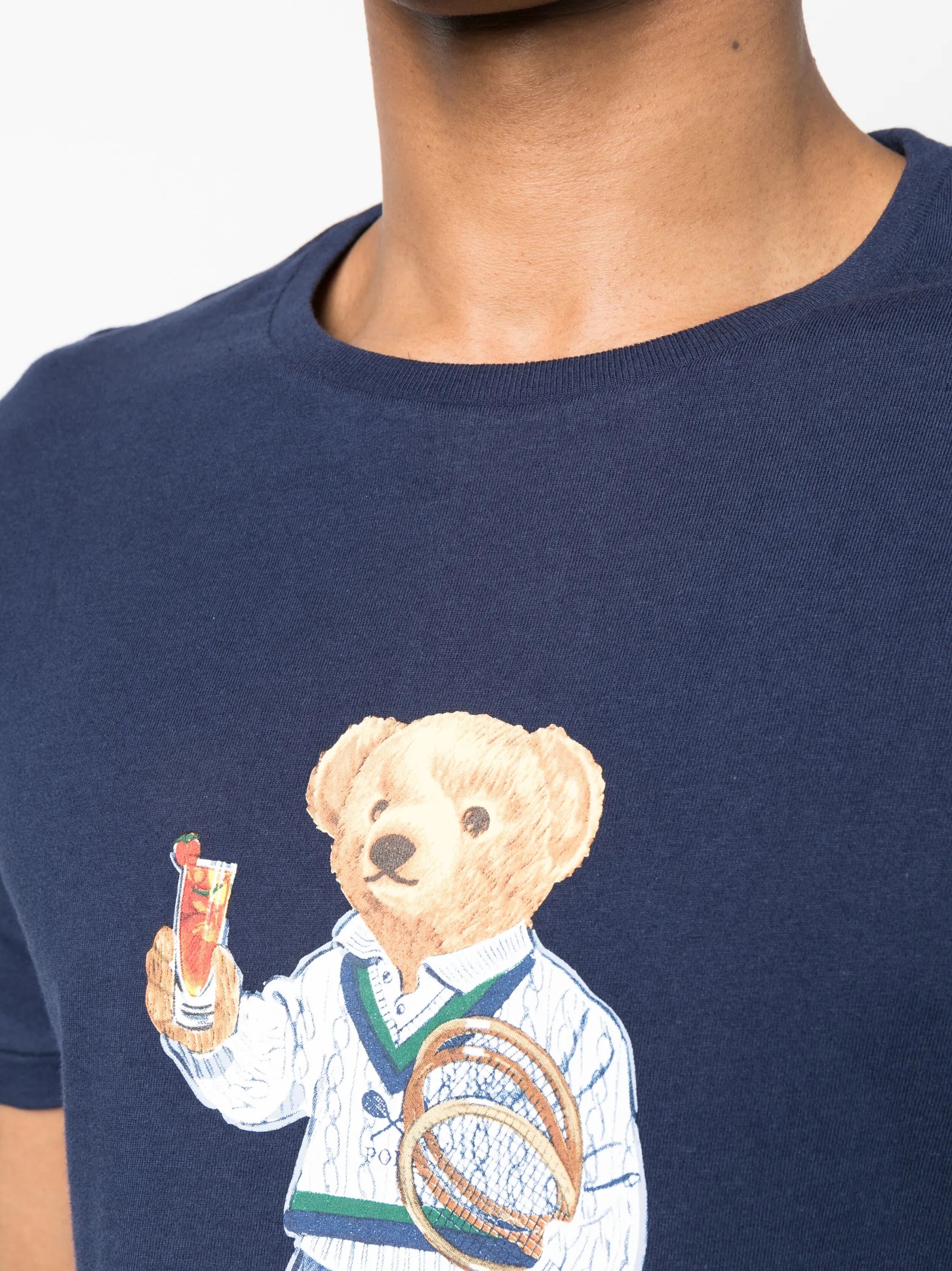 Teddy bear-print short-sleeved cotton T-shirt