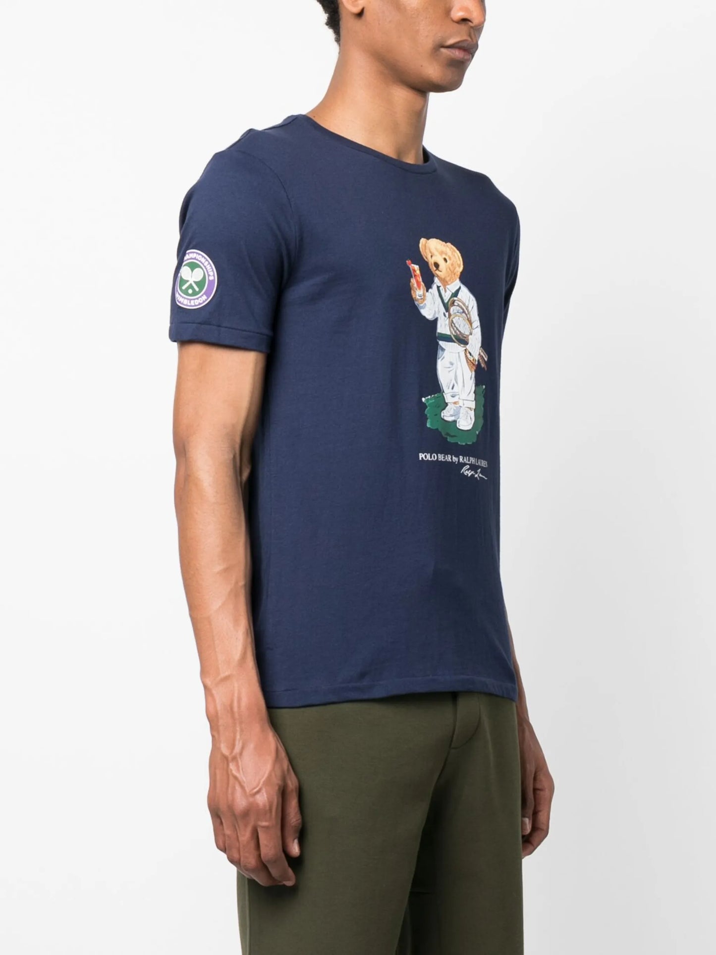 Teddy bear-print short-sleeved cotton T-shirt