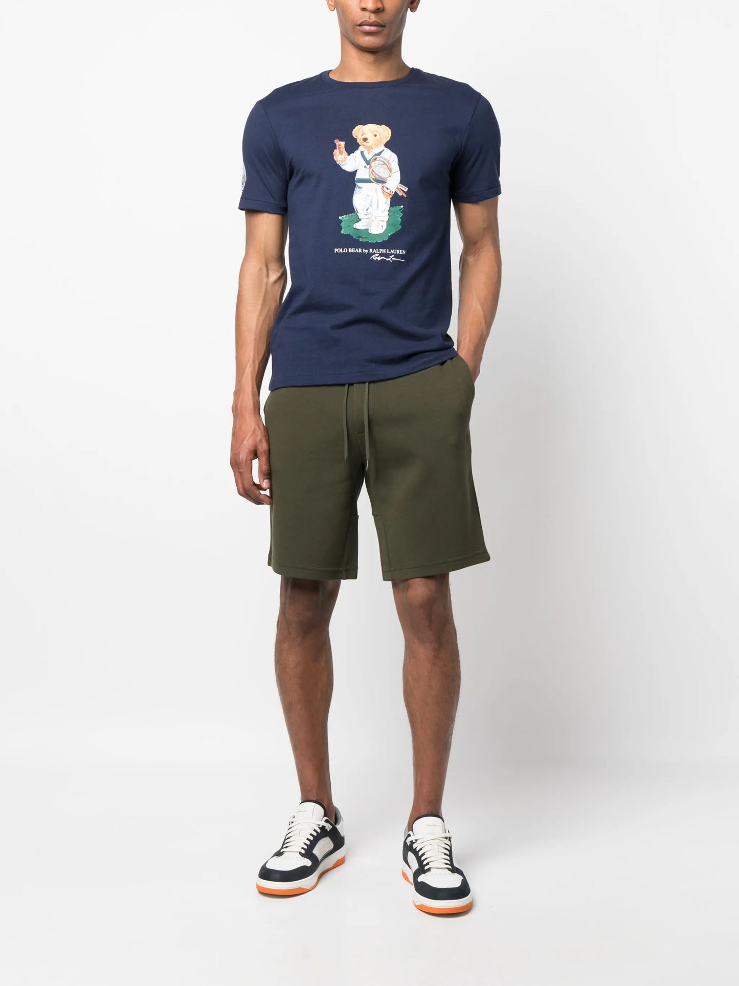 Teddy bear-print short-sleeved cotton T-shirt