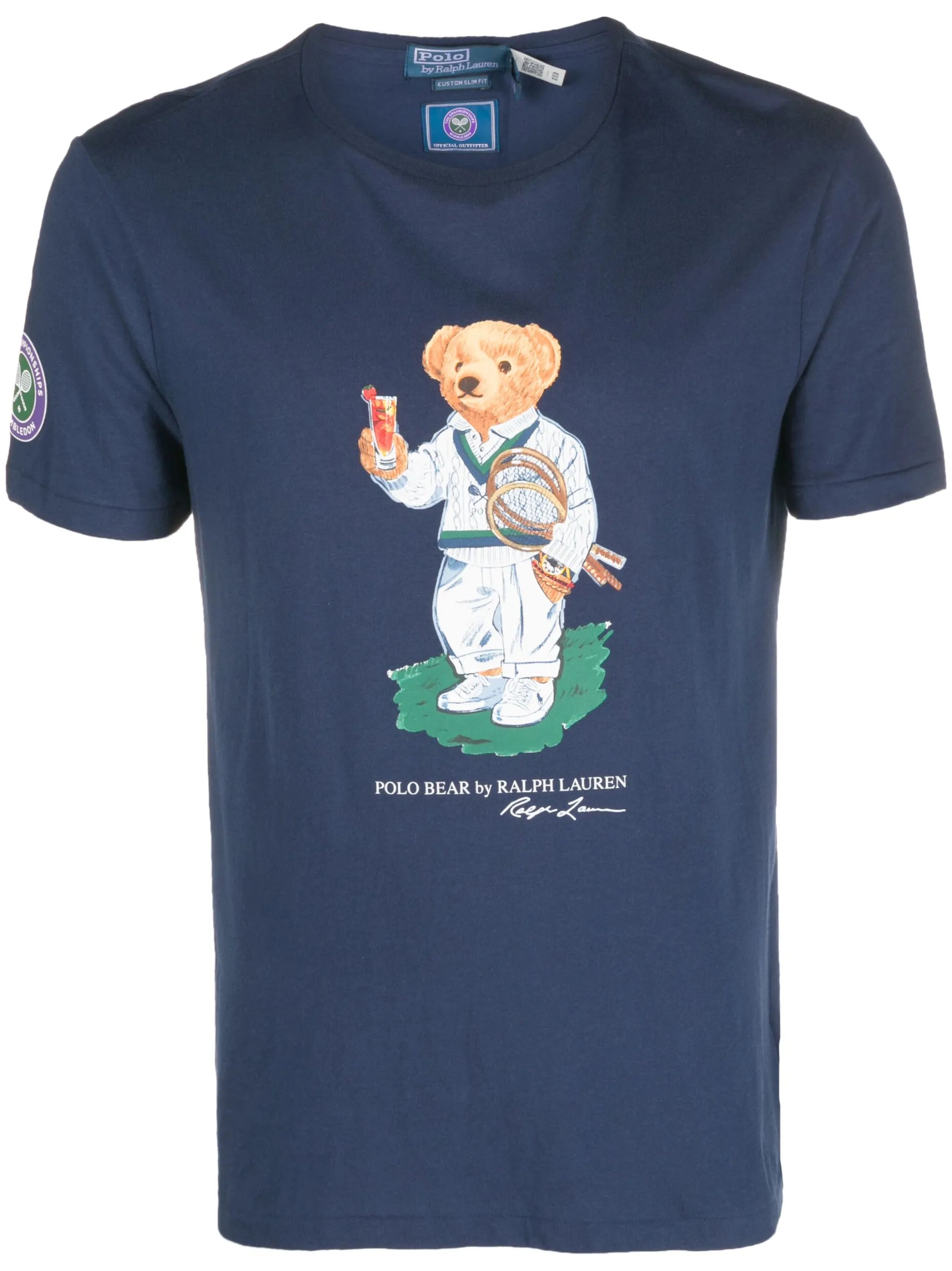 Teddy bear-print short-sleeved cotton T-shirt
