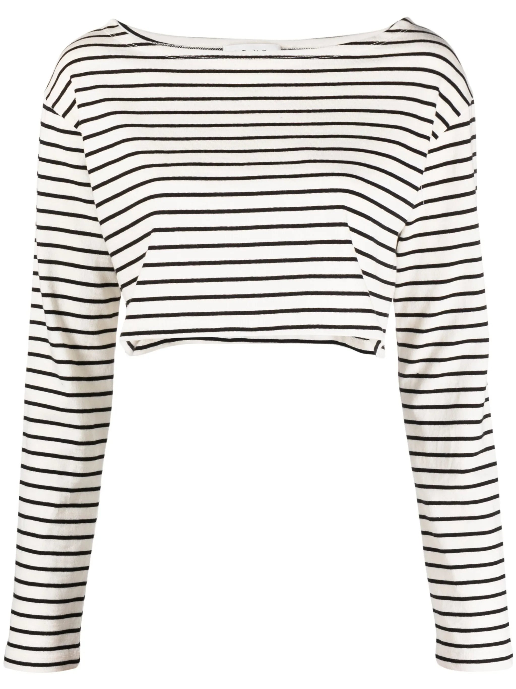 boat-neck striped crop top