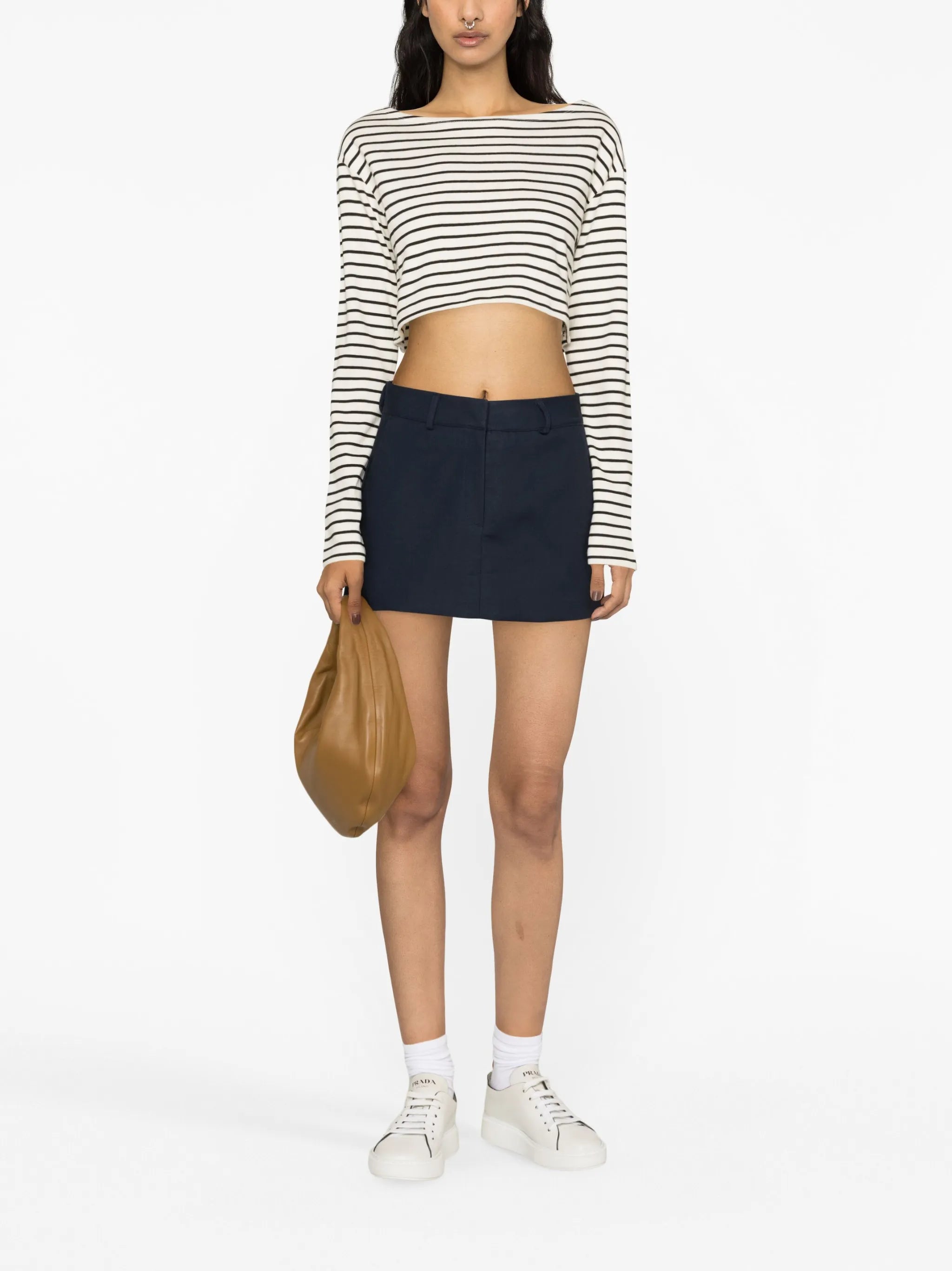 boat-neck striped crop top
