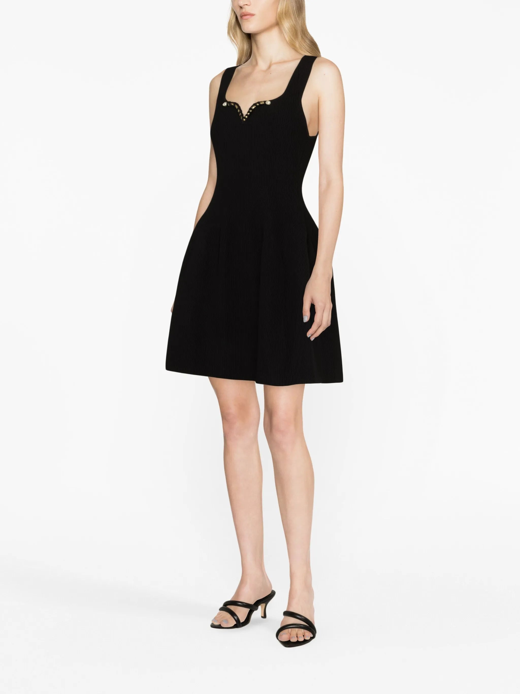 Goldfoil embellished ribbed-knit minidress
