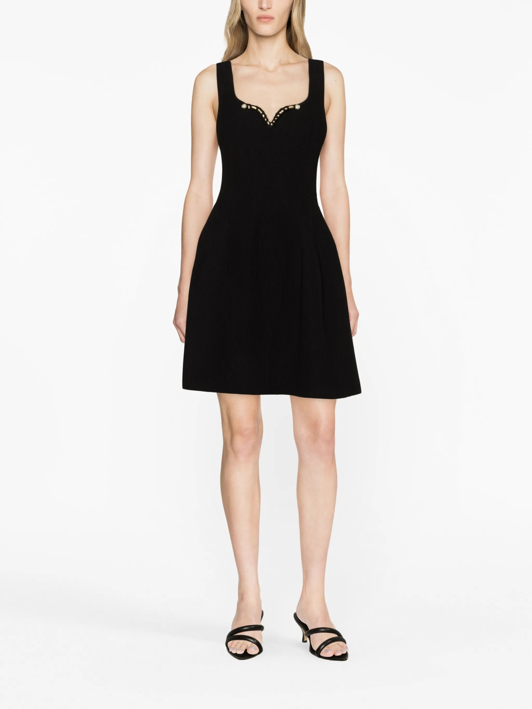 Goldfoil embellished ribbed-knit minidress