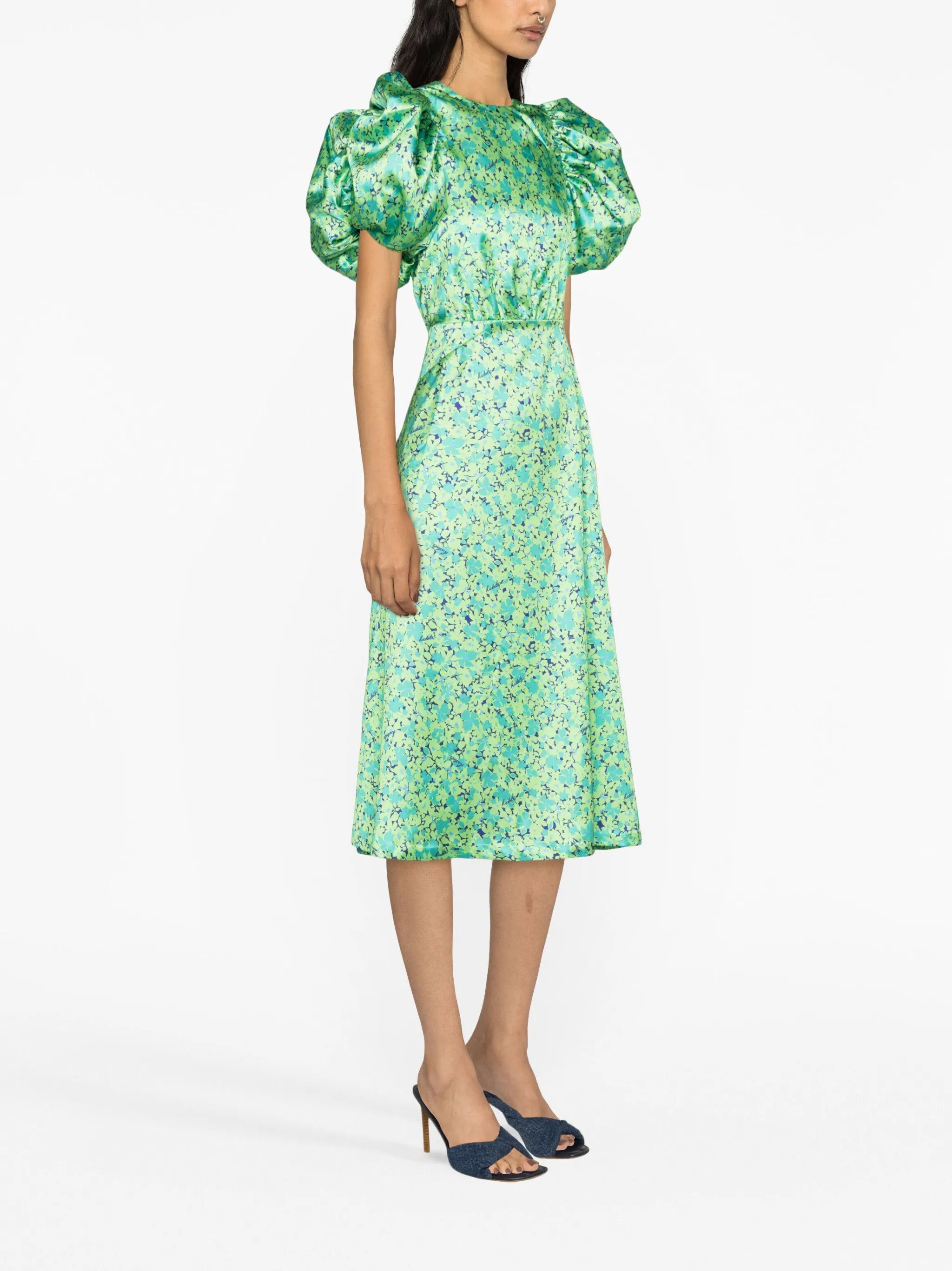 floral-print satin midi-dress