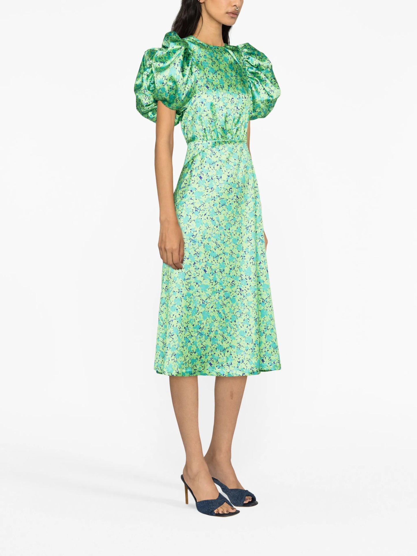 floral-print satin midi-dress